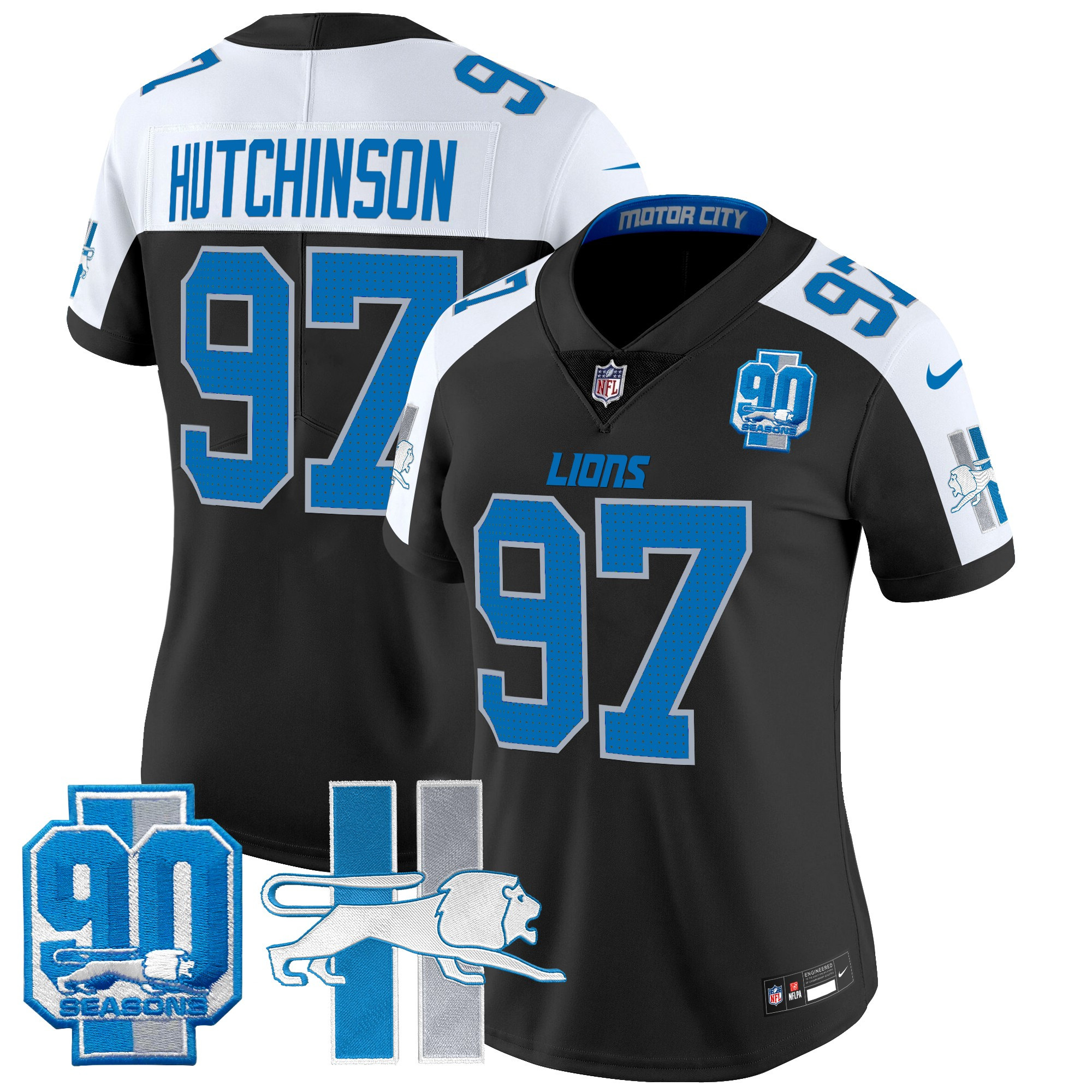 Women's Detroit Lions Throwback 90th Year Patch Vapor Limited Jersey - All Stitched - Image 2