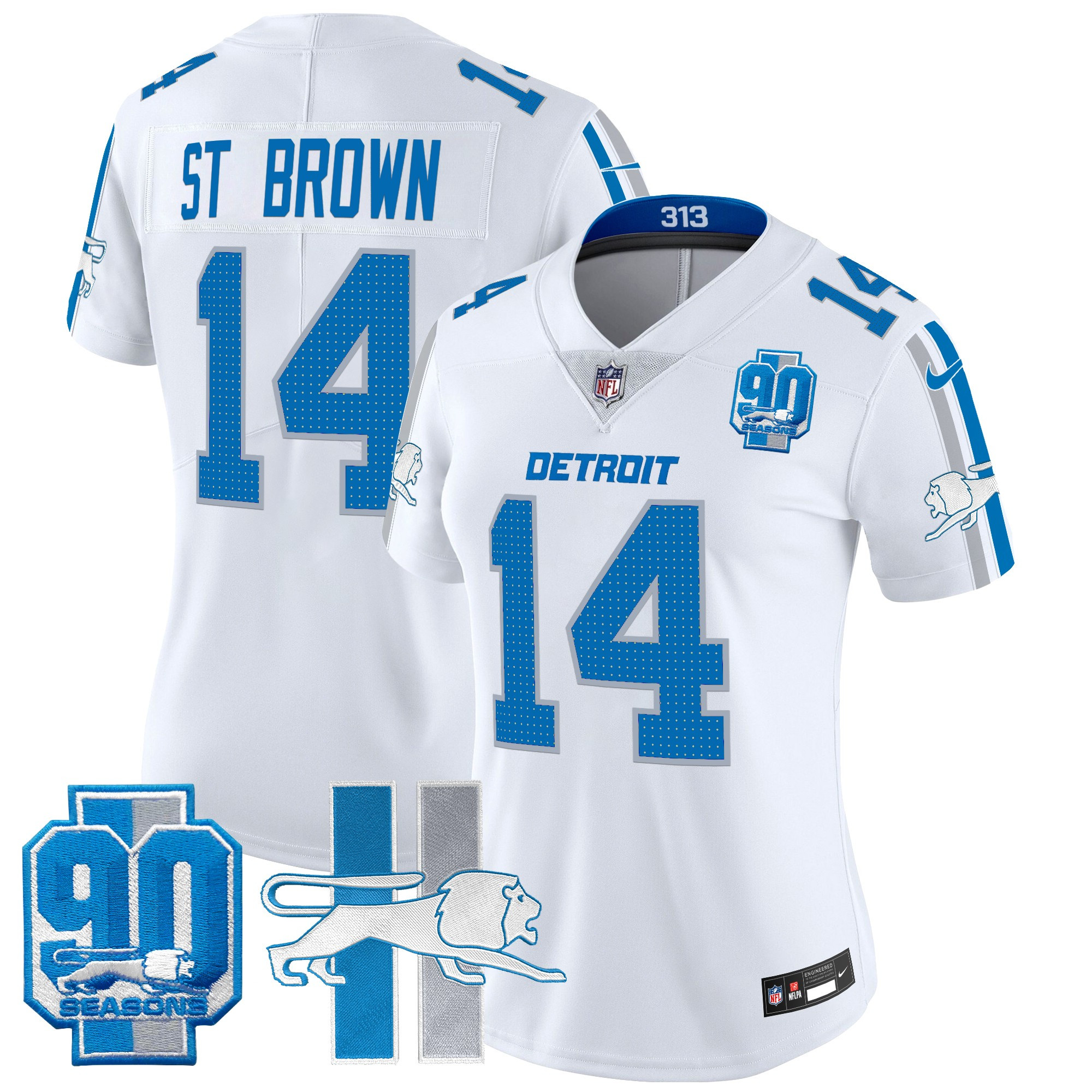 Women's Detroit Lions Throwback 90th Year Patch Vapor Limited Jersey - All Stitched - Image 27
