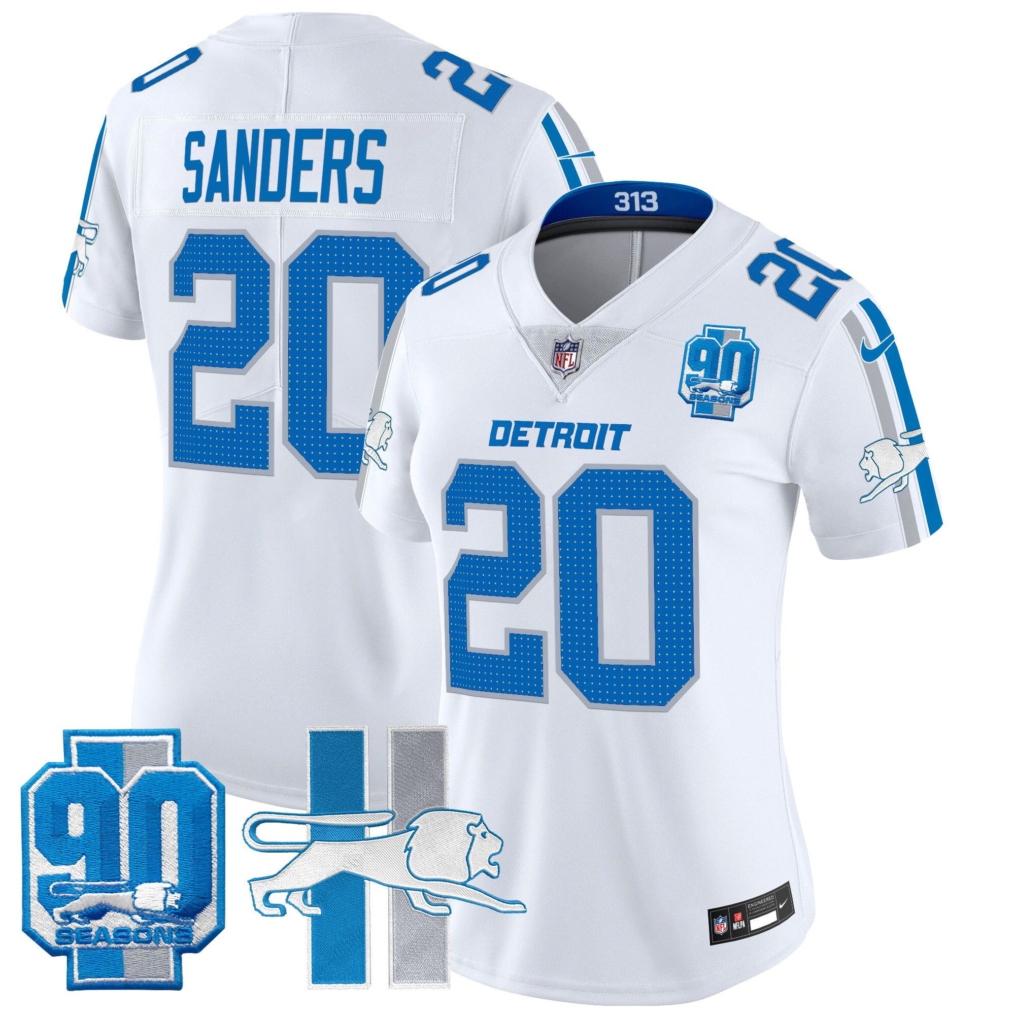 Women's Detroit Lions Throwback 90th Year Patch Vapor Limited Jersey - All Stitched - Image 29