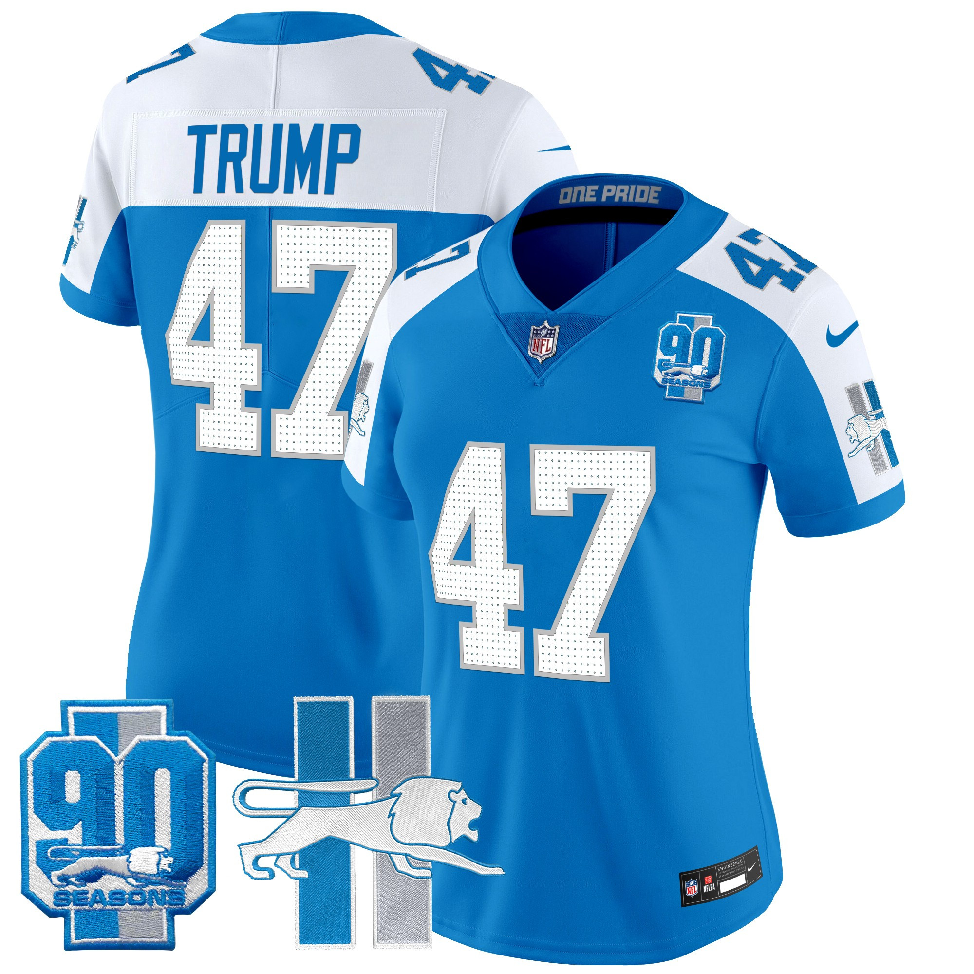 Women's Detroit Lions Throwback 90th Year Patch Vapor Limited Jersey - All Stitched - Image 24