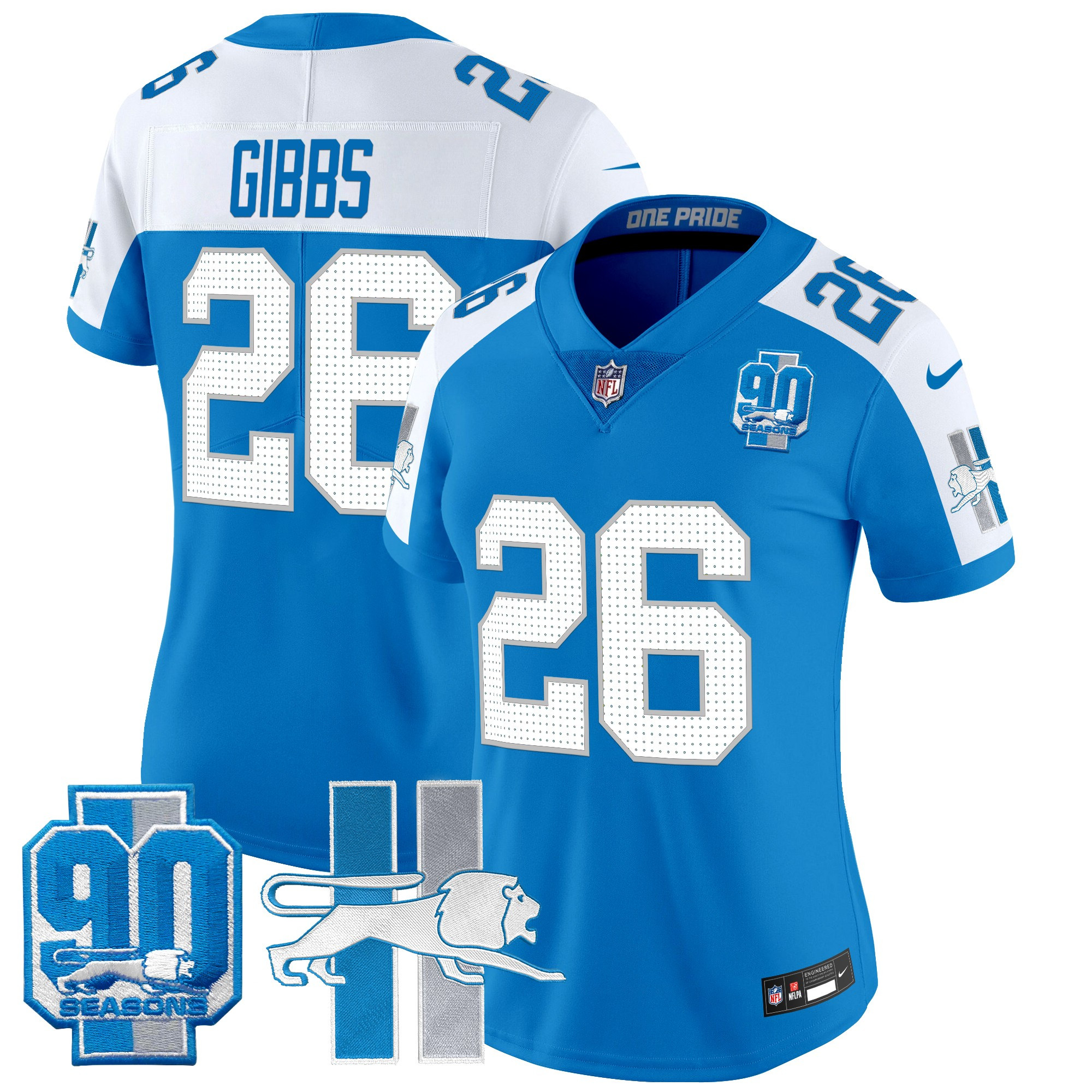 Women's Detroit Lions Throwback 90th Year Patch Vapor Limited Jersey - All Stitched - Image 23