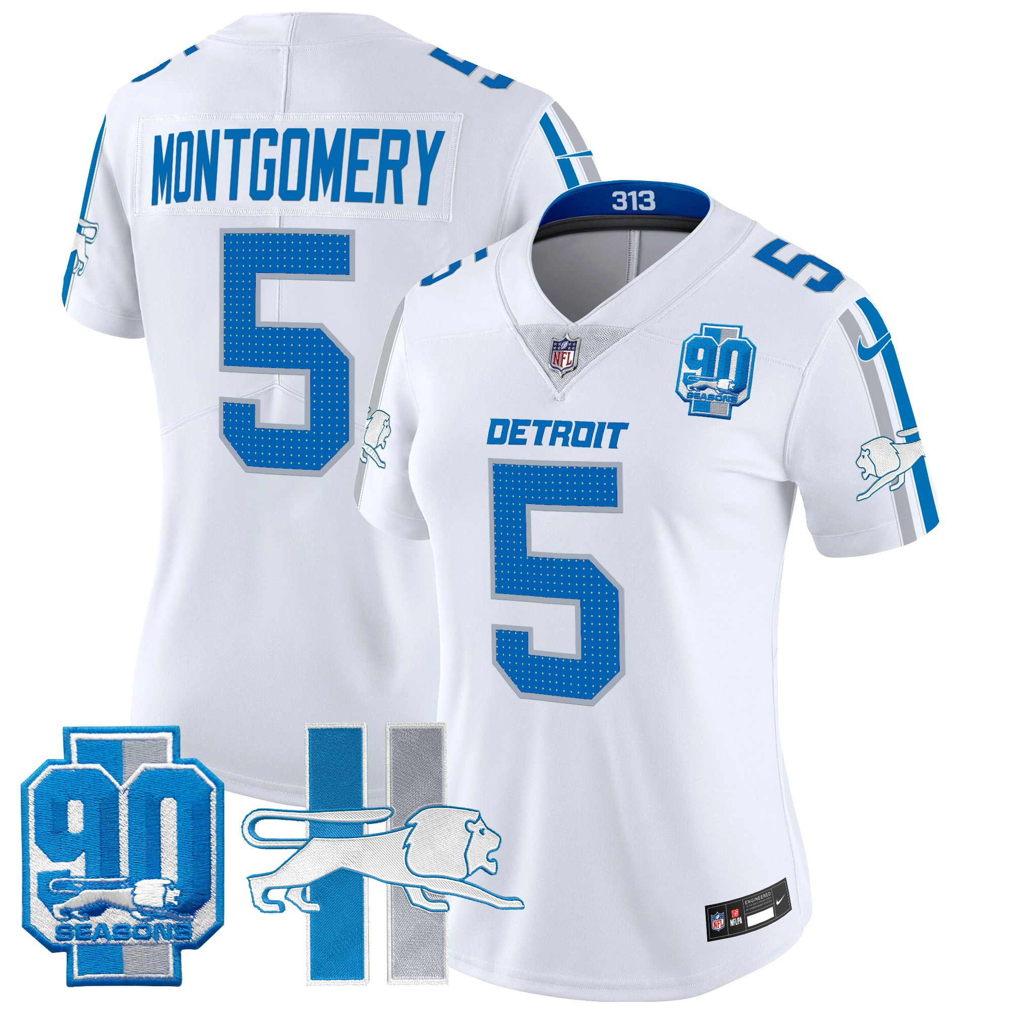 Women's Detroit Lions Throwback 90th Year Patch Vapor Limited Jersey - All Stitched - Image 28
