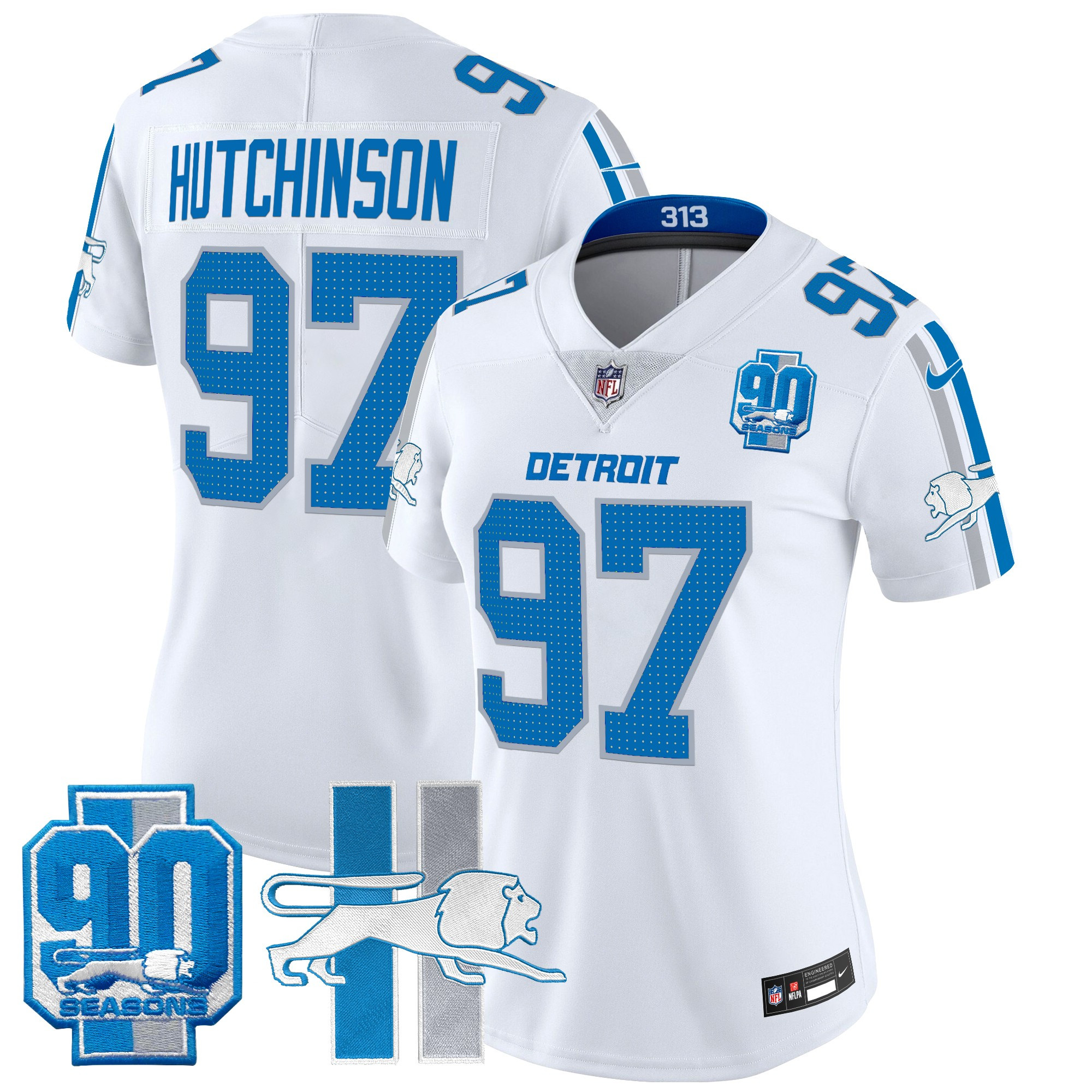 Women's Detroit Lions Throwback 90th Year Patch Vapor Limited Jersey - All Stitched - Image 26