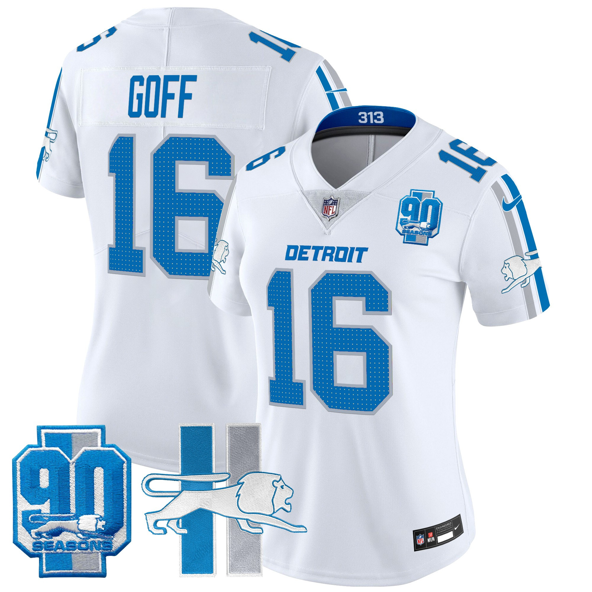 Women's Detroit Lions Throwback 90th Year Patch Vapor Limited Jersey - All Stitched - Image 25