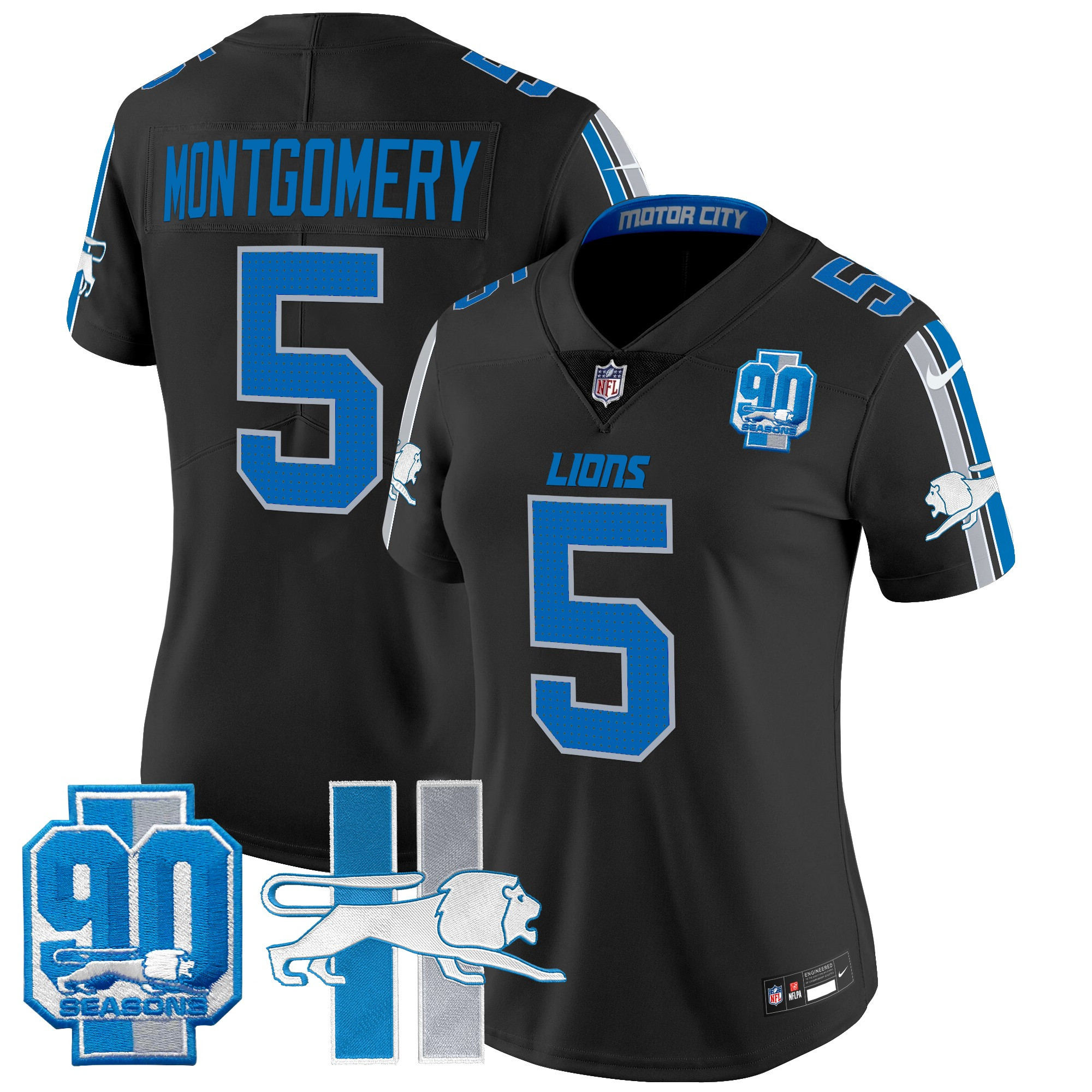Women's Detroit Lions Throwback 90th Year Patch Vapor Limited Jersey - All Stitched - Image 12