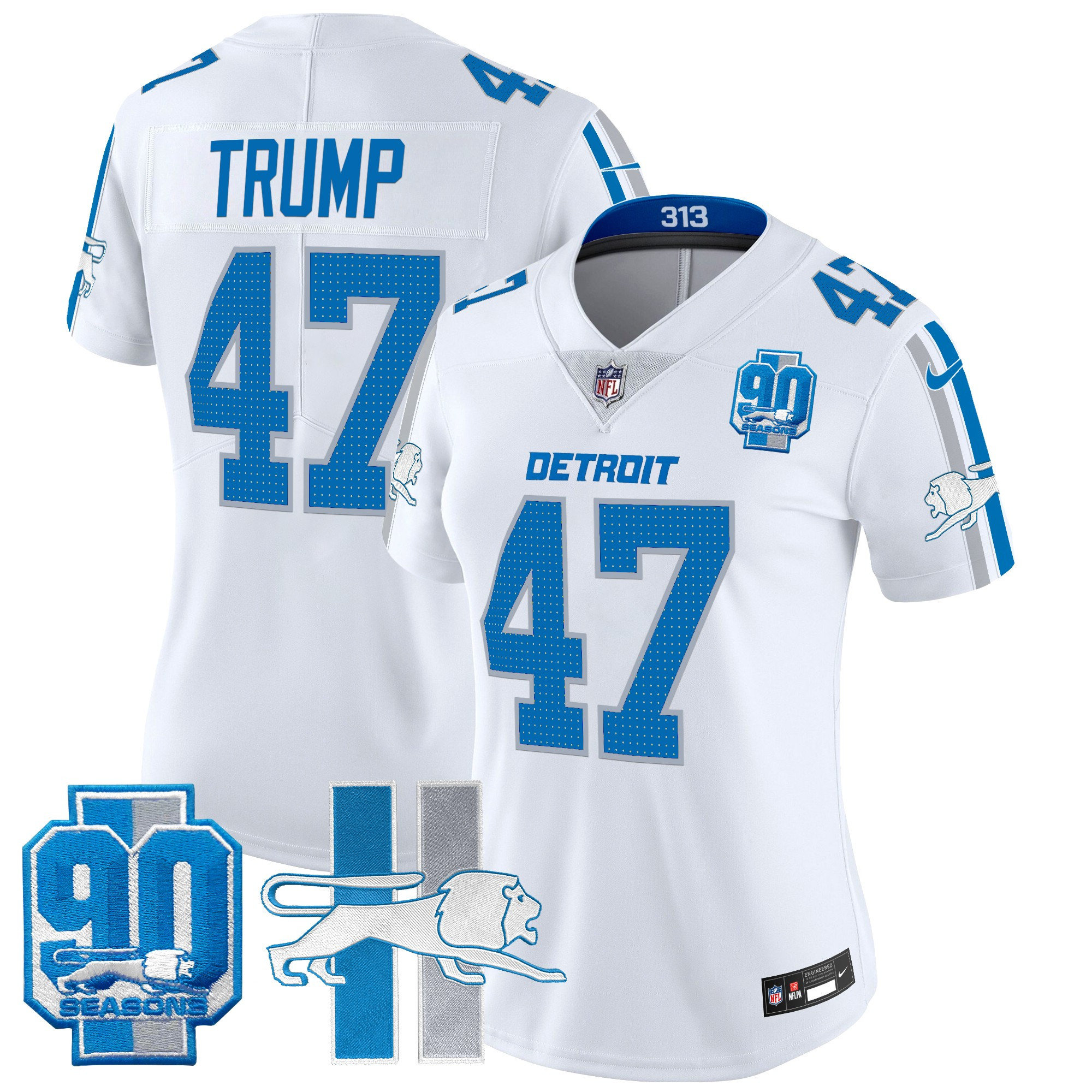 Women's Detroit Lions Throwback 90th Year Patch Vapor Limited Jersey - All Stitched - Image 32
