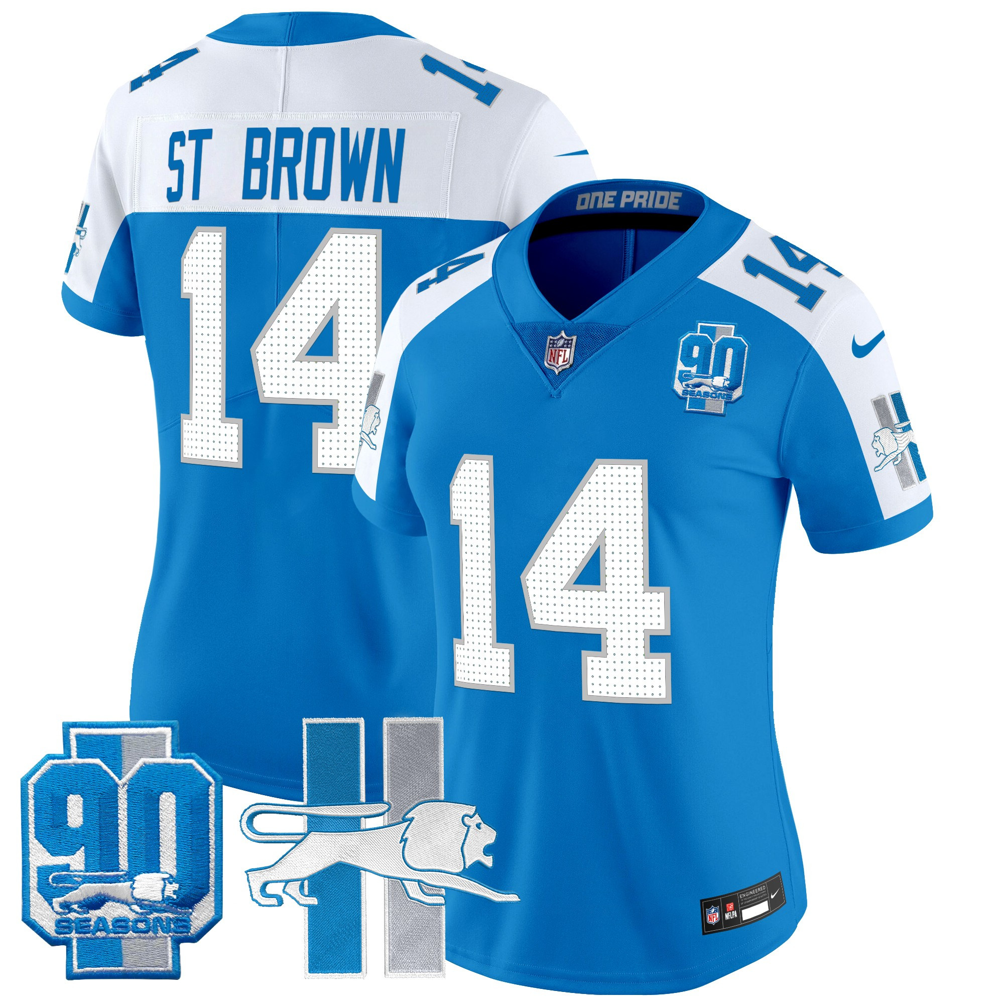 Women's Detroit Lions Throwback 90th Year Patch Vapor Limited Jersey - All Stitched - Image 19