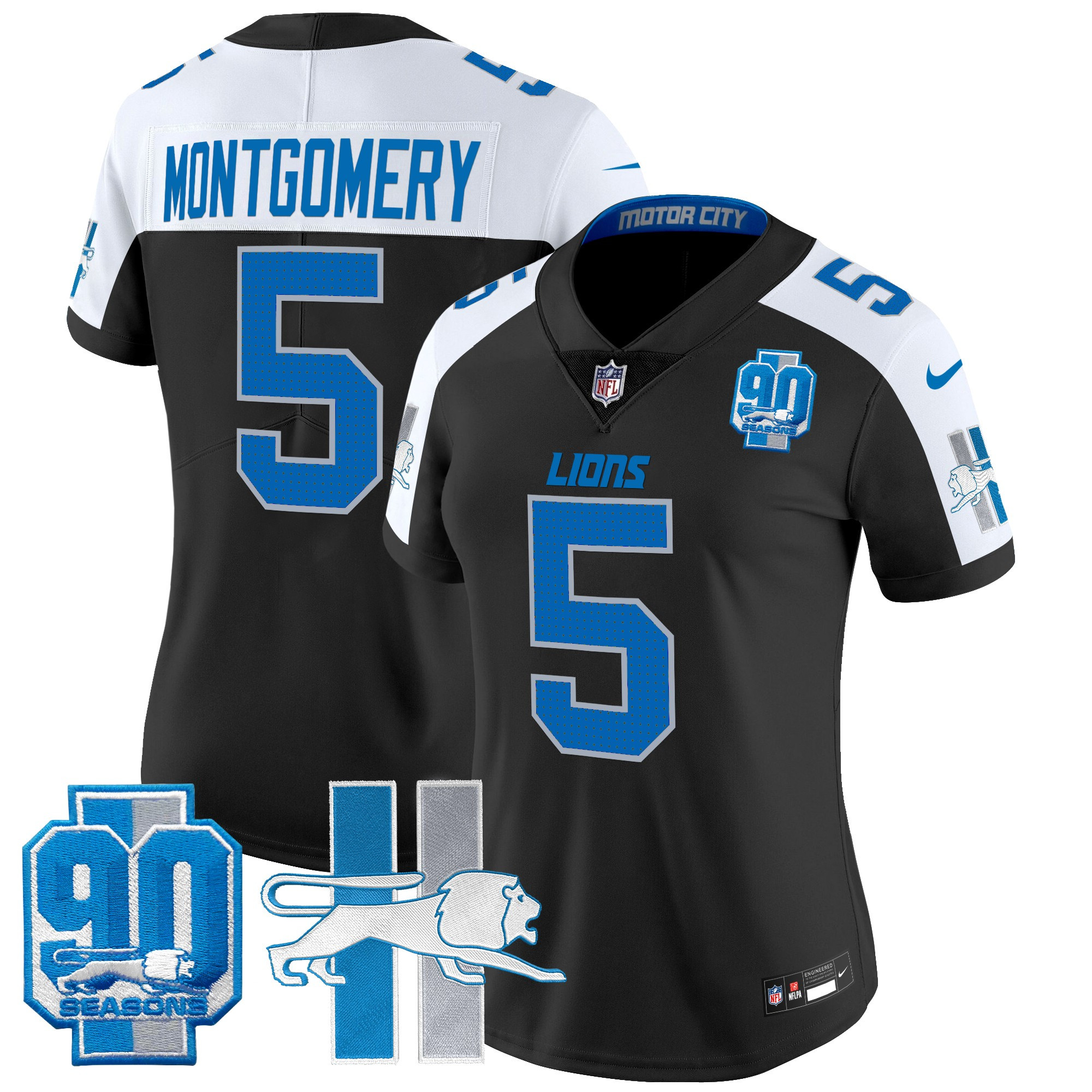 Women's Detroit Lions Throwback 90th Year Patch Vapor Limited Jersey - All Stitched - Image 4