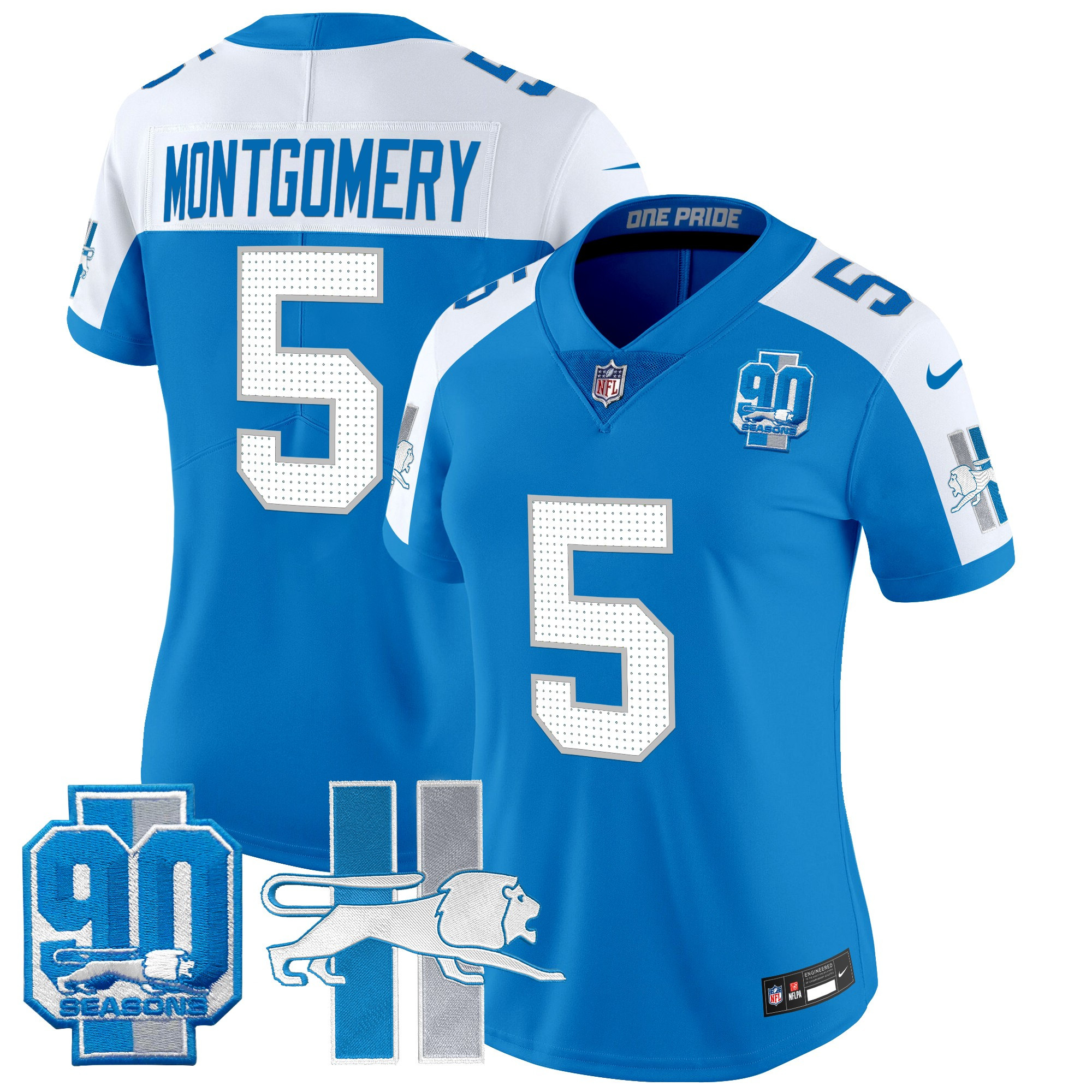 Women's Detroit Lions Throwback 90th Year Patch Vapor Limited Jersey - All Stitched - Image 20