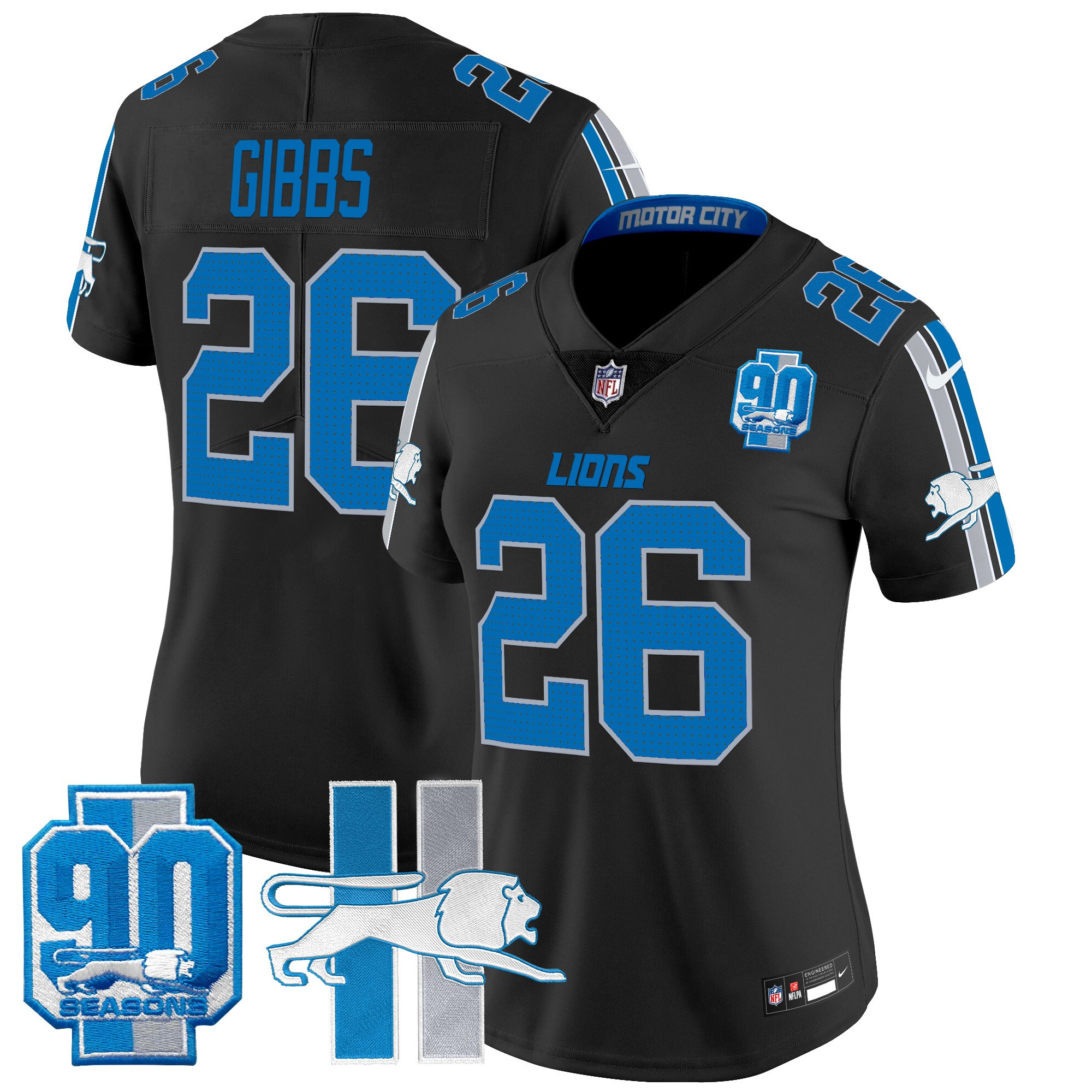 Women's Detroit Lions Throwback 90th Year Patch Vapor Limited Jersey - All Stitched - Image 15