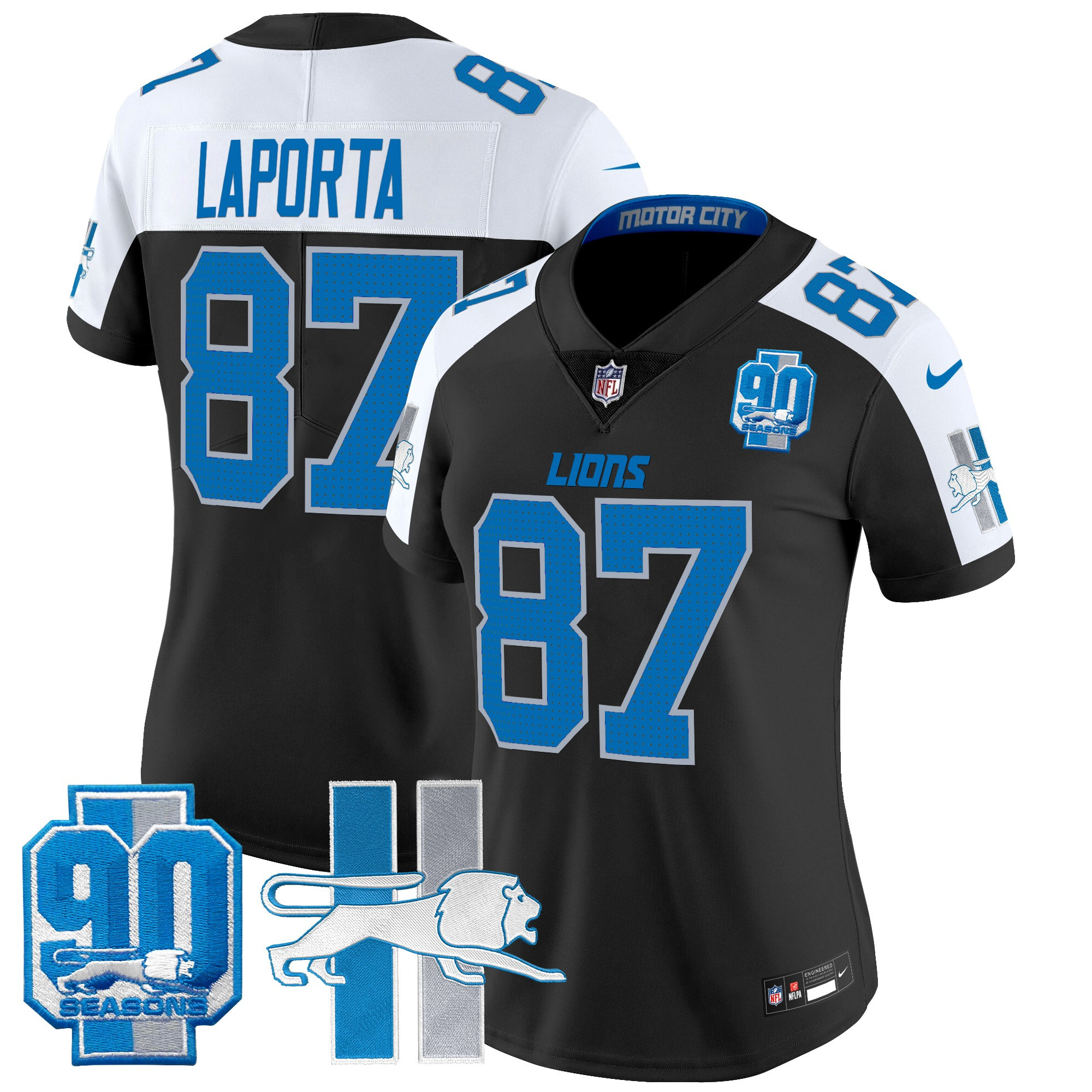 Women's Detroit Lions Throwback 90th Year Patch Vapor Limited Jersey - All Stitched - Image 6