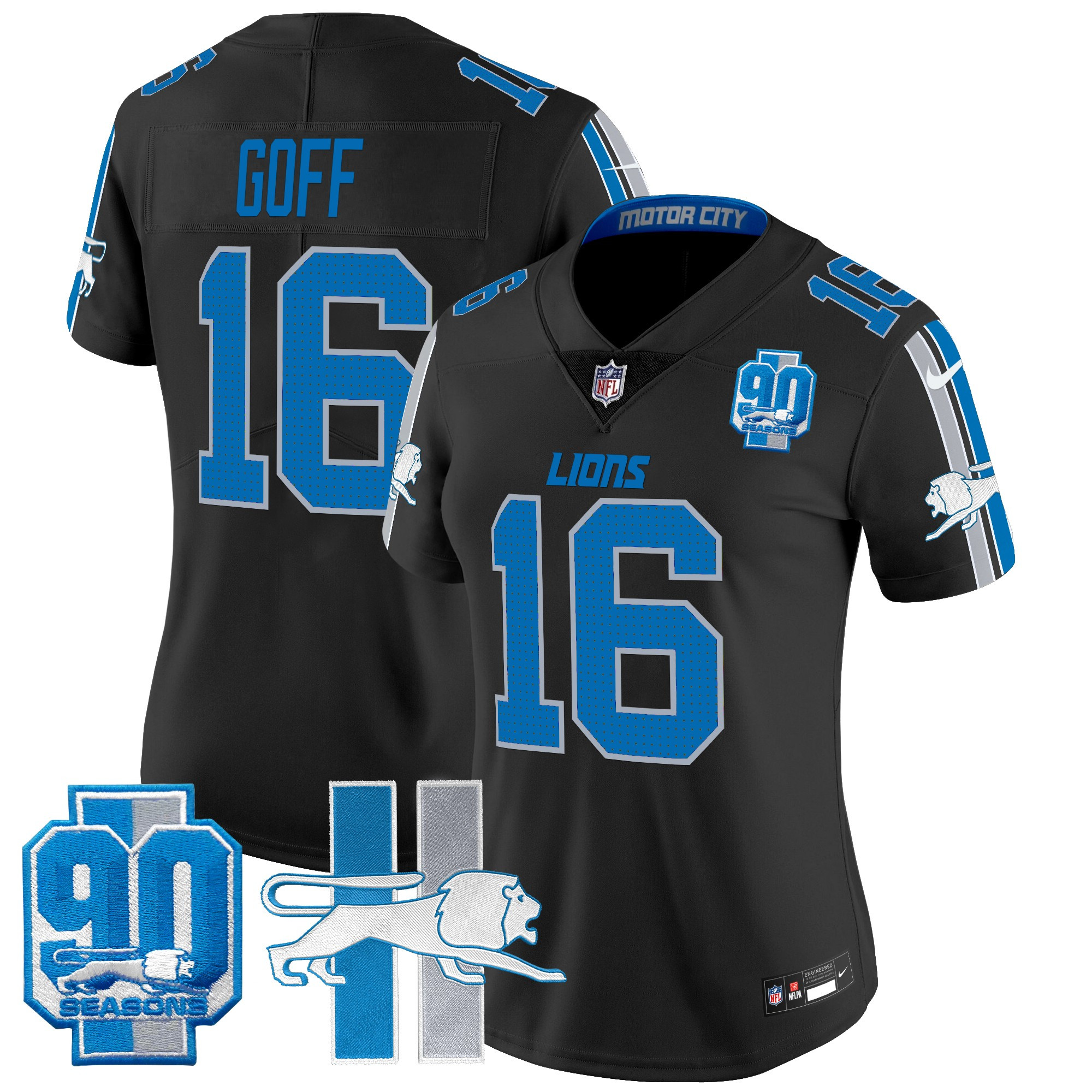 Women's Detroit Lions Throwback 90th Year Patch Vapor Limited Jersey - All Stitched - Image 9