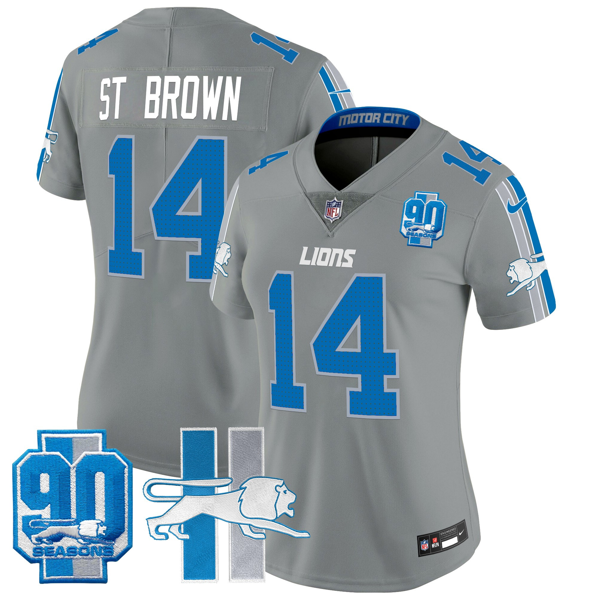 Women's Detroit Lions Throwback 90th Year Patch Vapor Limited Jersey - All Stitched - Image 43