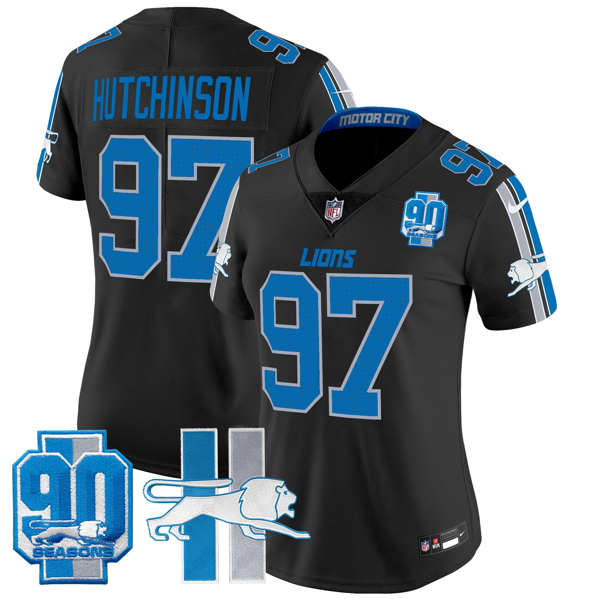 Women's Detroit Lions Throwback 90th Year Patch Vapor Limited Jersey - All Stitched - Image 10