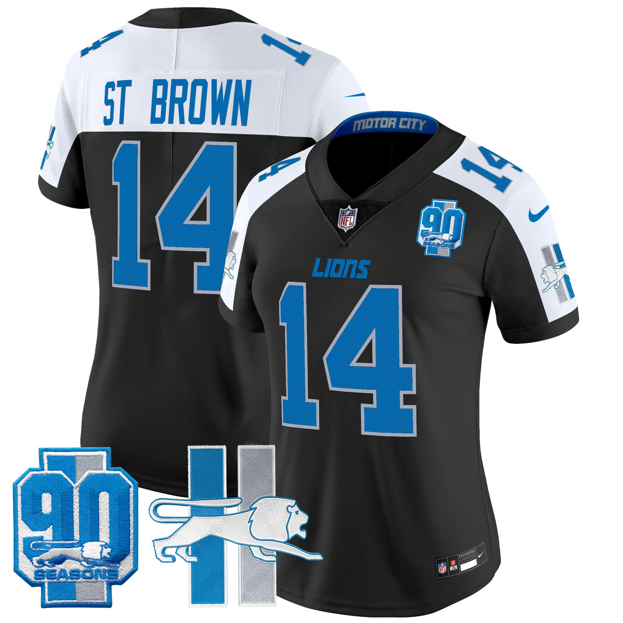 Women's Detroit Lions Throwback 90th Year Patch Vapor Limited Jersey - All Stitched - Image 3