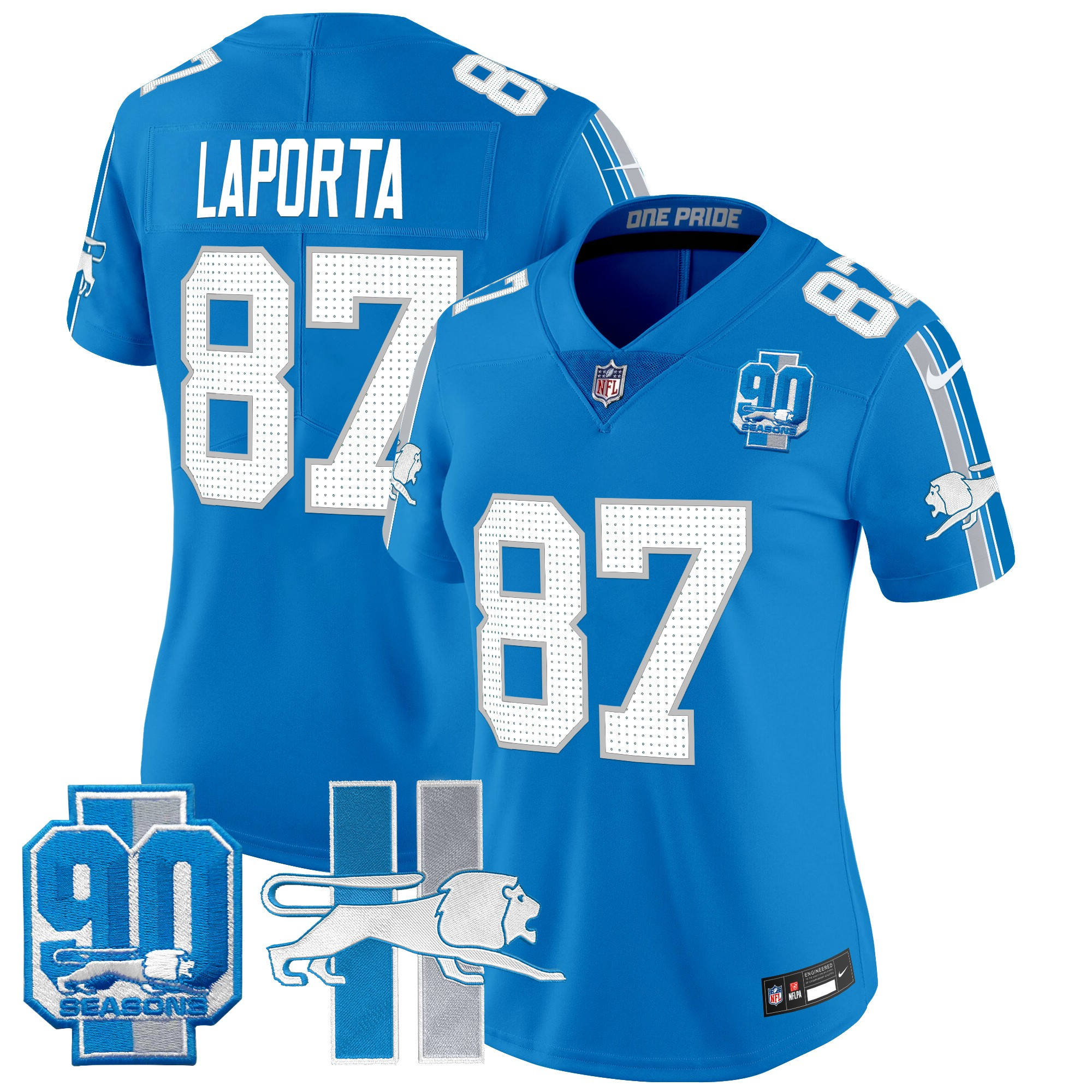 Women's Detroit Lions Throwback 90th Year Patch Vapor Limited Jersey - All Stitched - Image 38