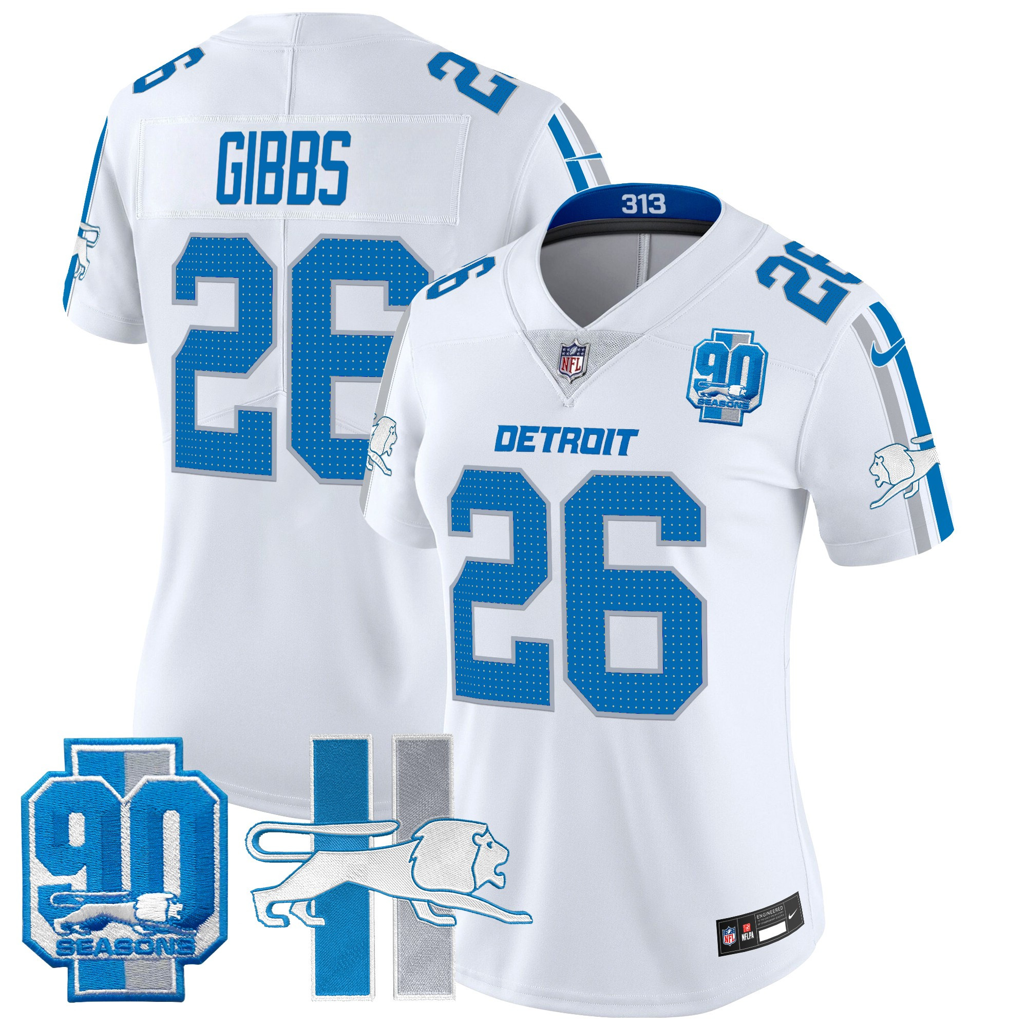 Women's Detroit Lions Throwback 90th Year Patch Vapor Limited Jersey - All Stitched - Image 31