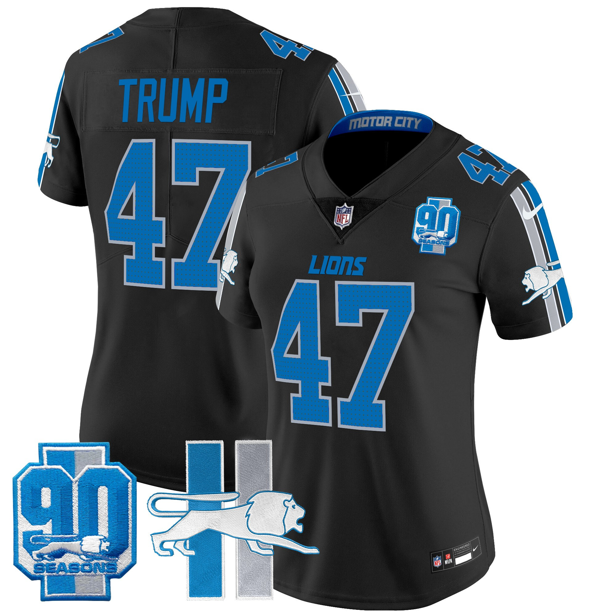 Women's Detroit Lions Throwback 90th Year Patch Vapor Limited Jersey - All Stitched - Image 16