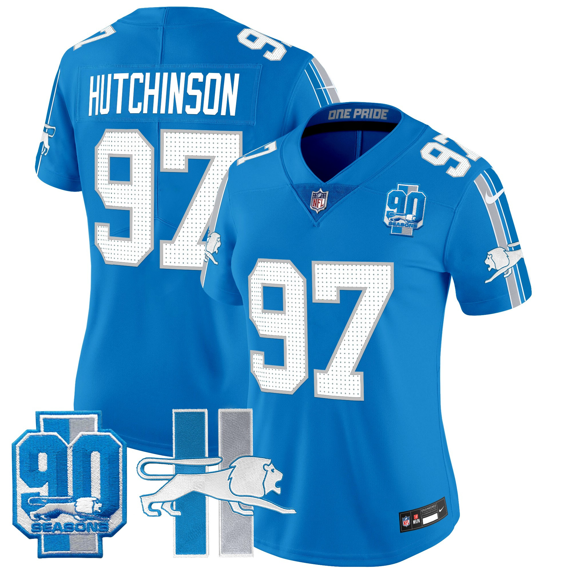 Women's Detroit Lions Throwback 90th Year Patch Vapor Limited Jersey - All Stitched - Image 34
