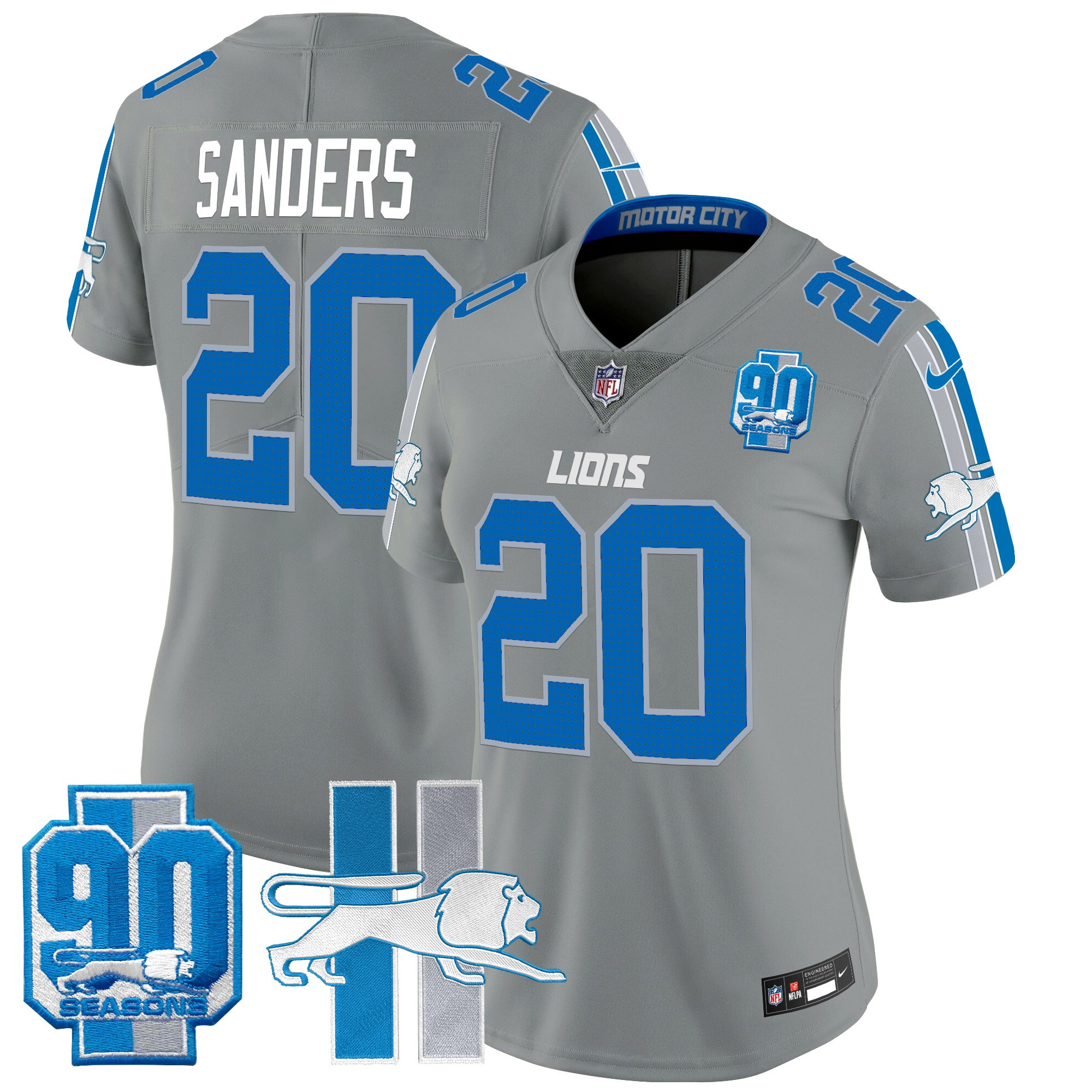 Women's Detroit Lions Throwback 90th Year Patch Vapor Limited Jersey - All Stitched - Image 45