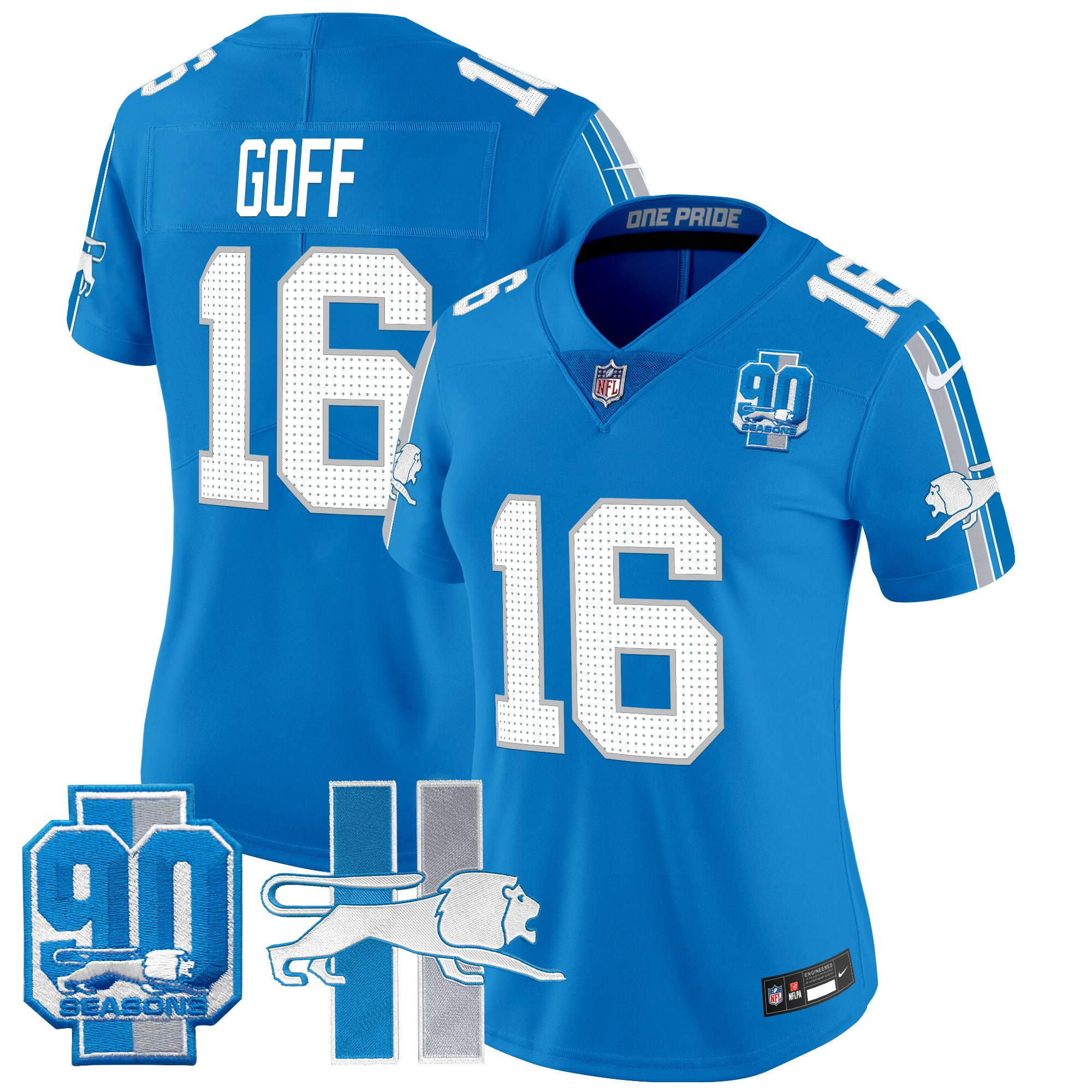 Women's Detroit Lions Throwback 90th Year Patch Vapor Limited Jersey - All Stitched - Image 33