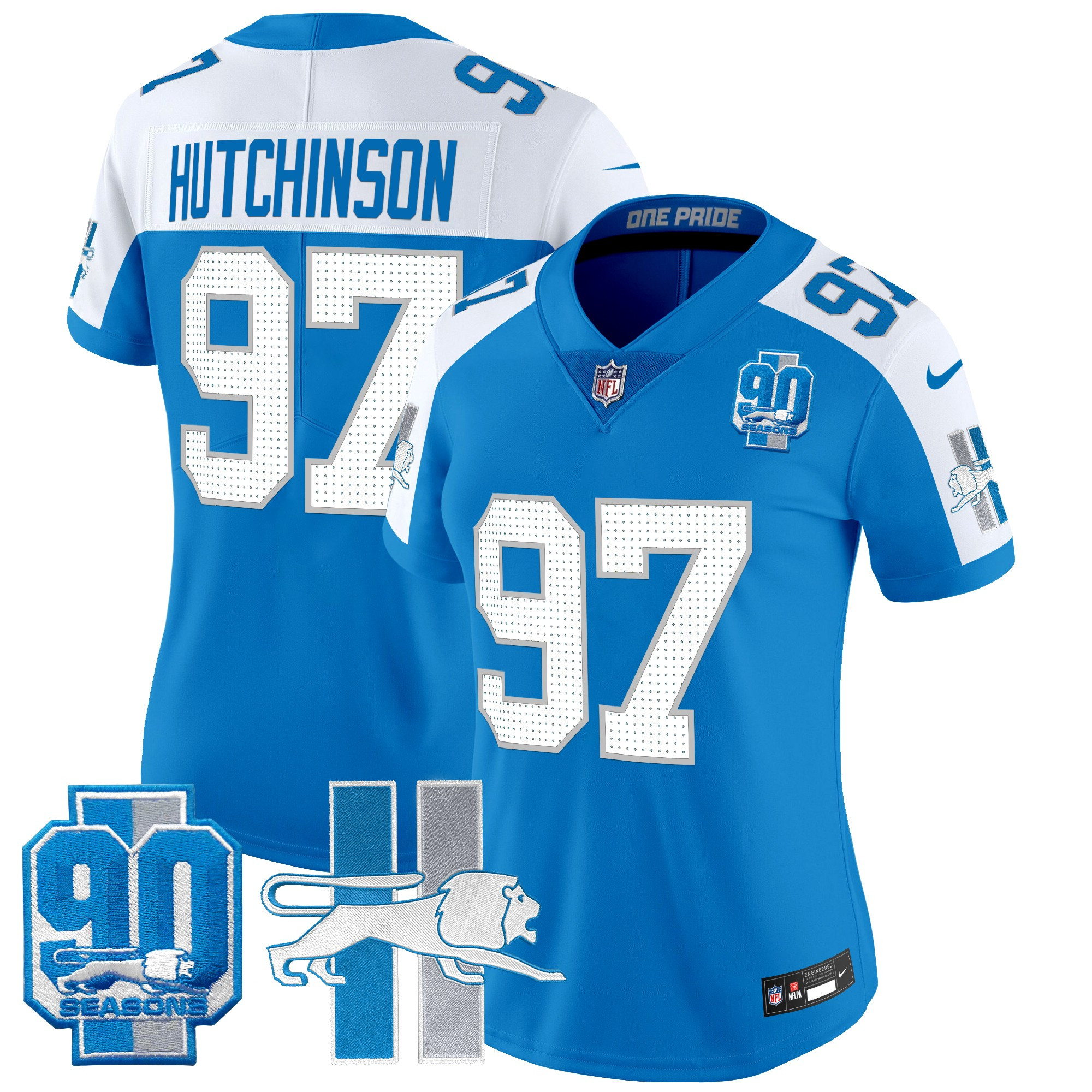 Women's Detroit Lions Throwback 90th Year Patch Vapor Limited Jersey - All Stitched - Image 18
