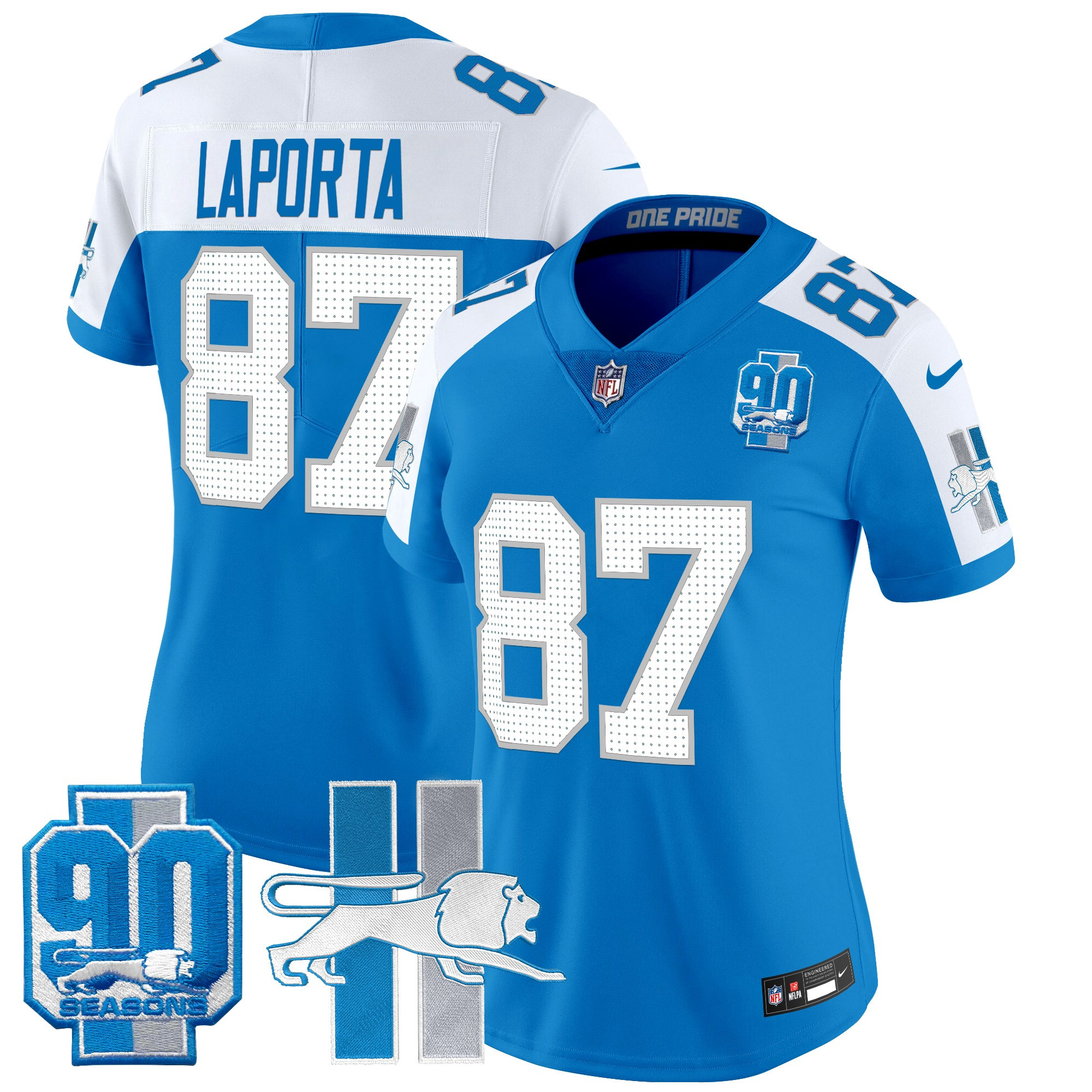 Women's Detroit Lions Throwback 90th Year Patch Vapor Limited Jersey - All Stitched - Image 22