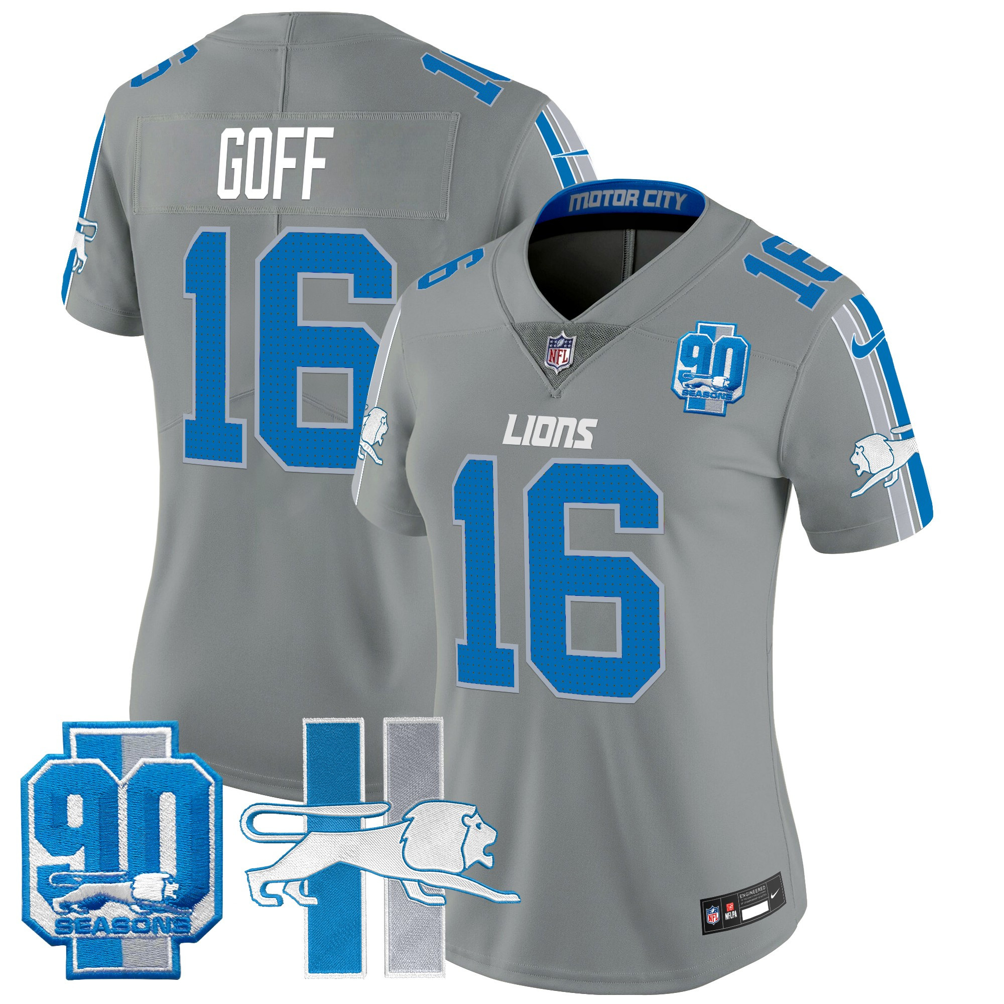 Women's Detroit Lions Throwback 90th Year Patch Vapor Limited Jersey - All Stitched - Image 41