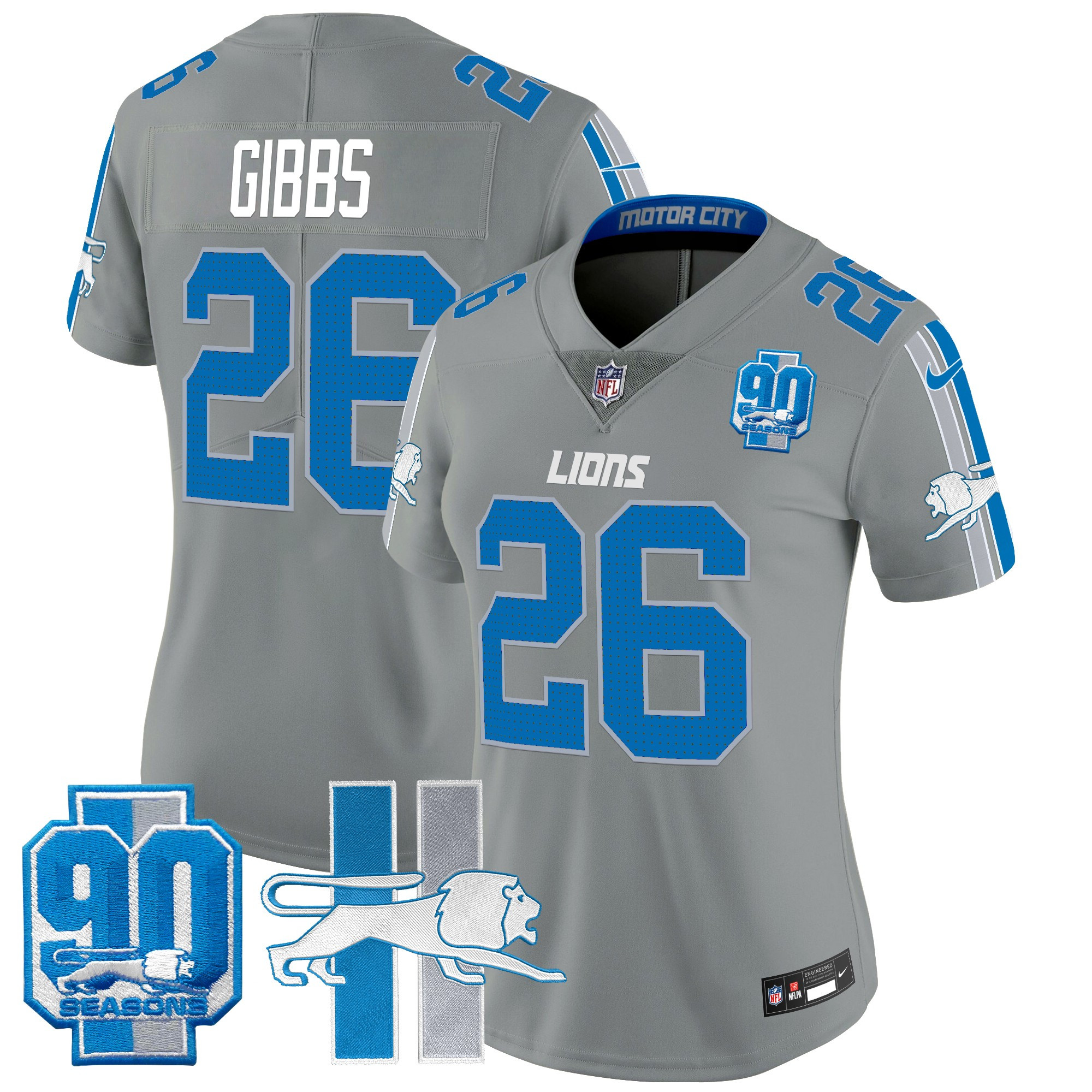 Women's Detroit Lions Throwback 90th Year Patch Vapor Limited Jersey - All Stitched - Image 47