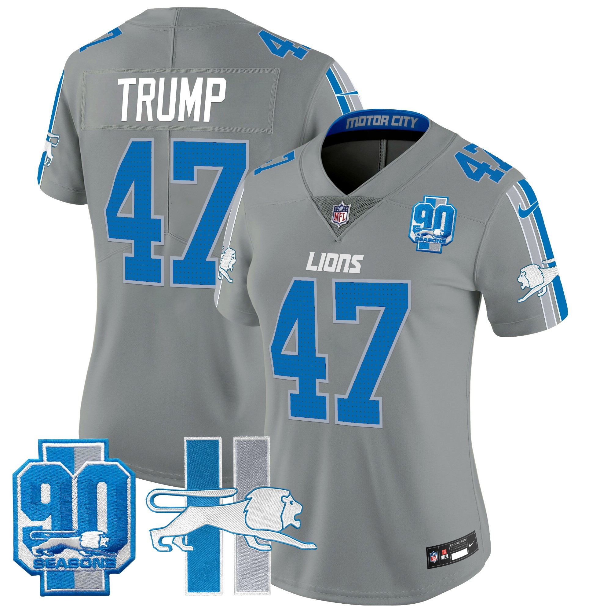 Women's Detroit Lions Throwback 90th Year Patch Vapor Limited Jersey - All Stitched - Image 48