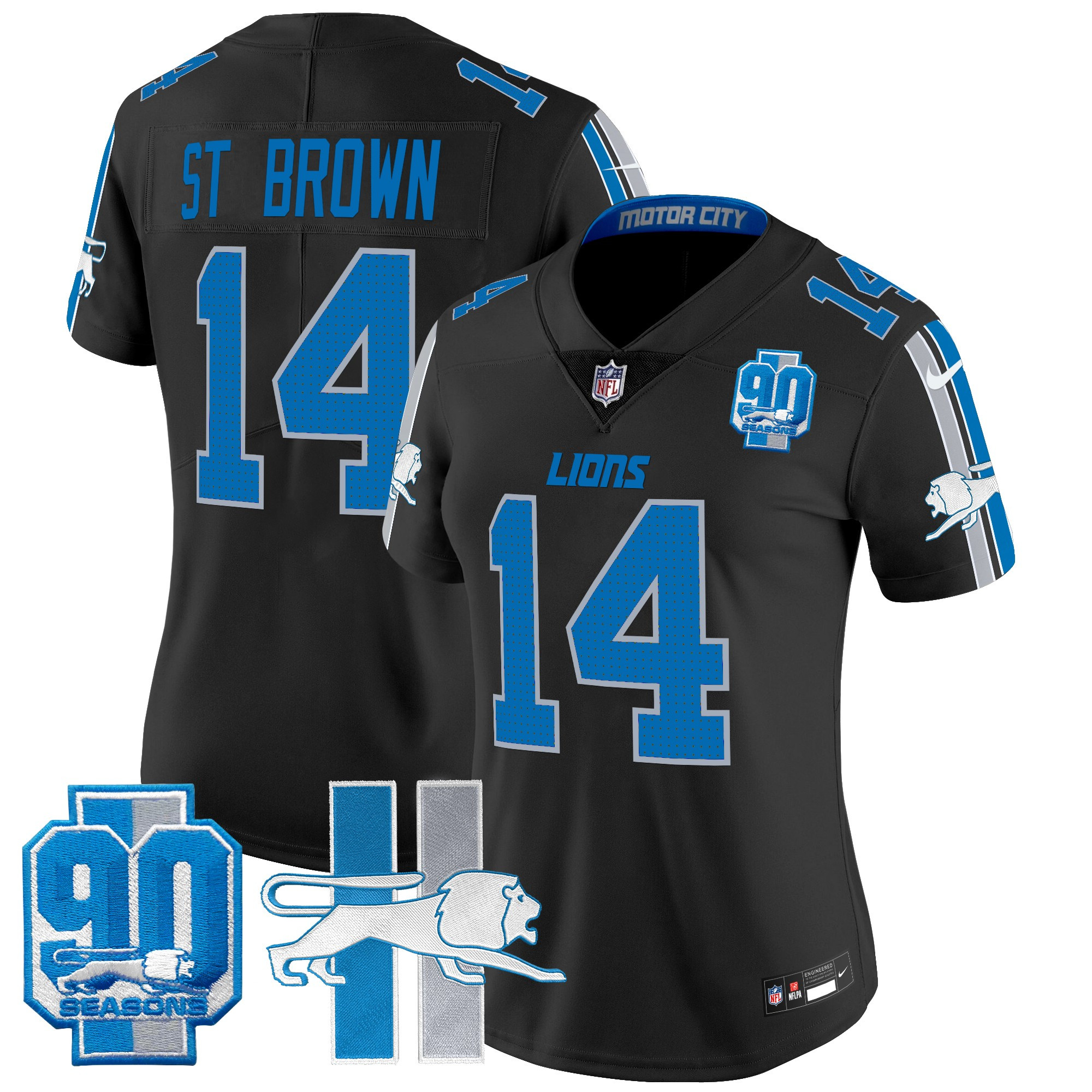 Women's Detroit Lions Throwback 90th Year Patch Vapor Limited Jersey - All Stitched - Image 11