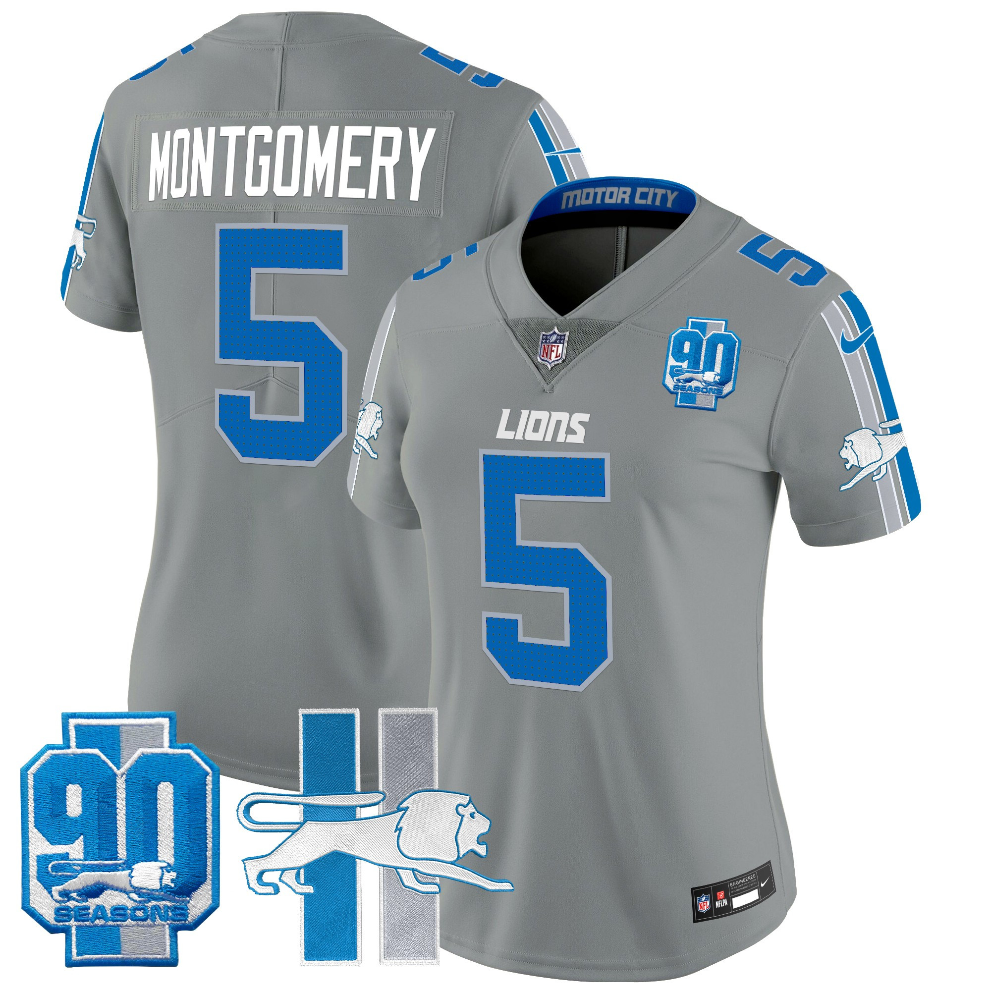 Women's Detroit Lions Throwback 90th Year Patch Vapor Limited Jersey - All Stitched - Image 44