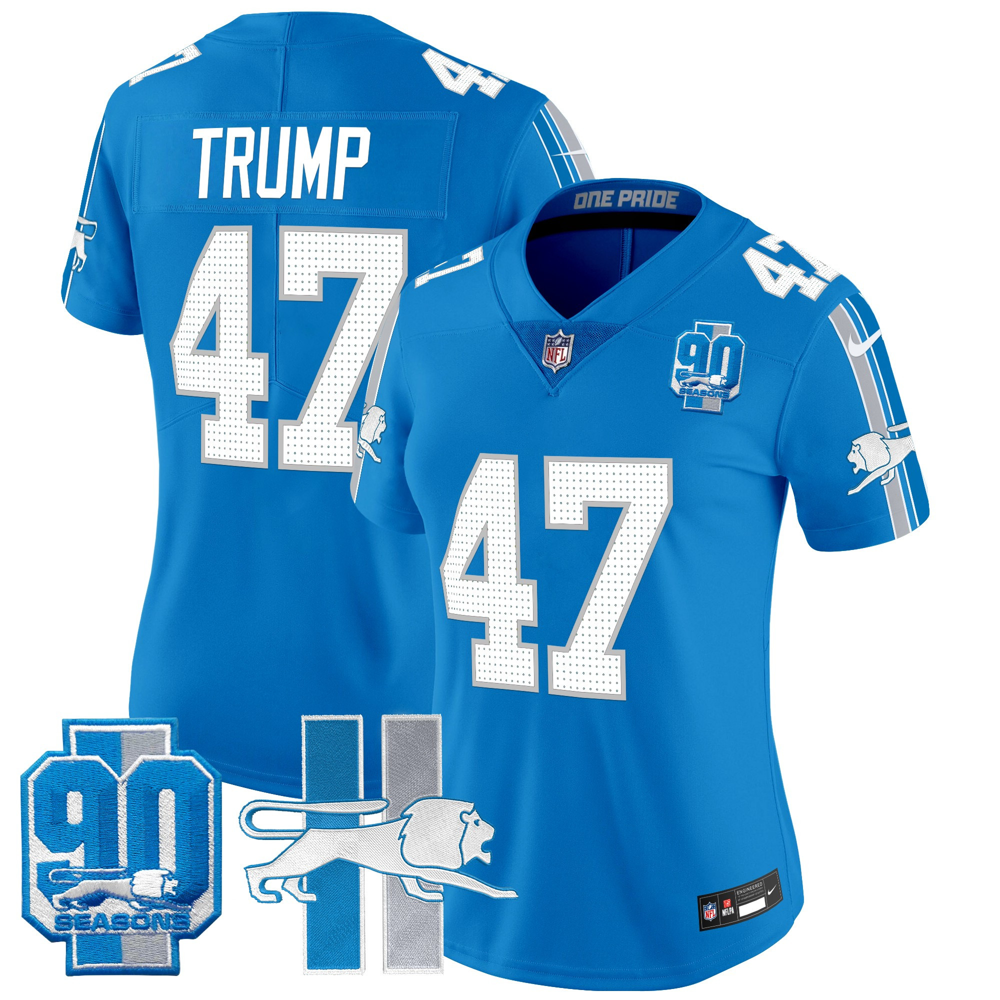 Women's Detroit Lions Throwback 90th Year Patch Vapor Limited Jersey - All Stitched - Image 40