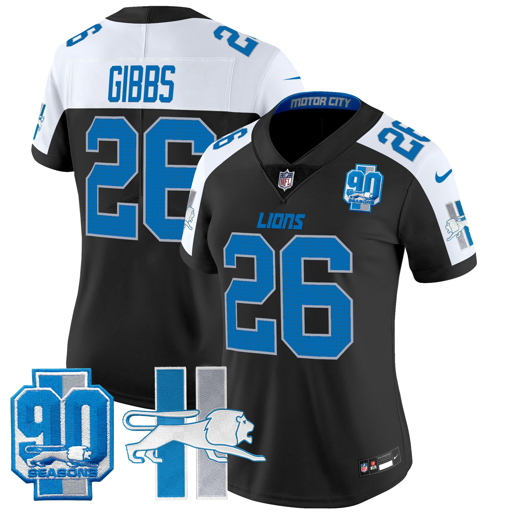 Women's Detroit Lions Throwback 90th Year Patch Vapor Limited Jersey - All Stitched - Image 7