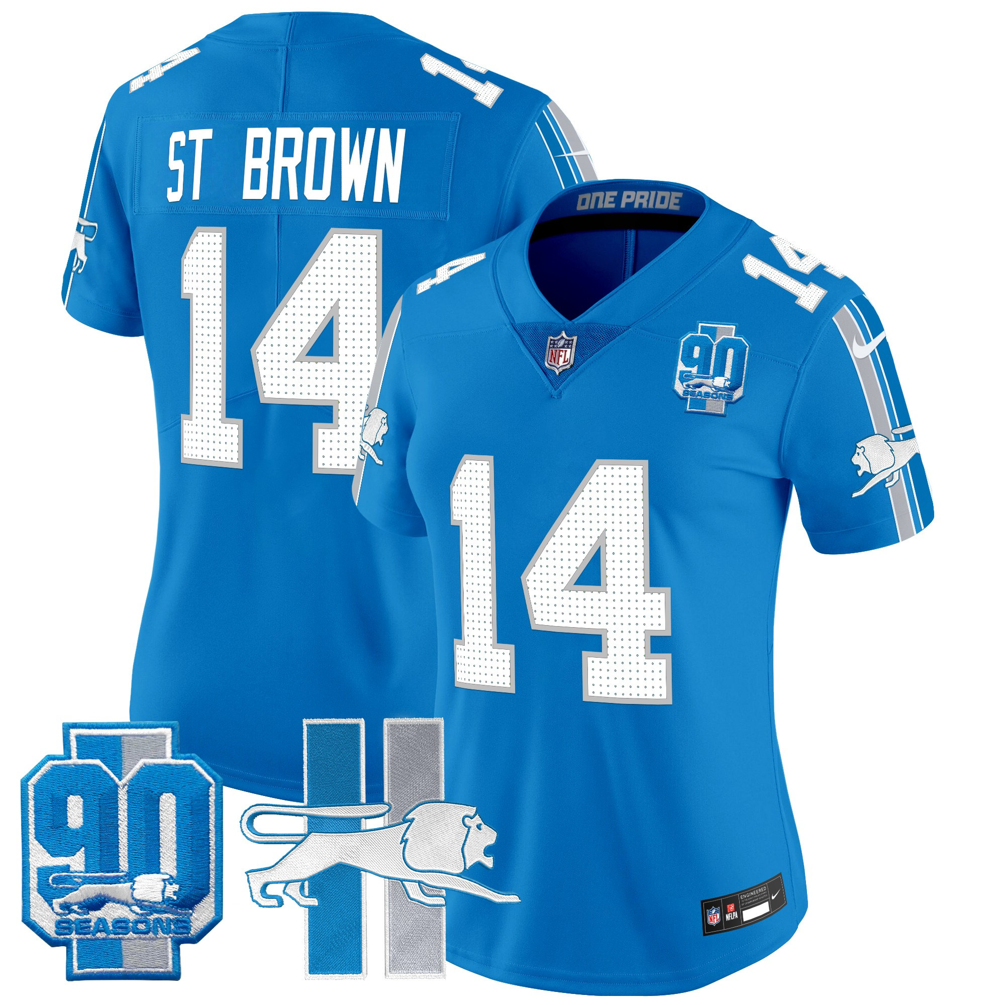 Women's Detroit Lions Throwback 90th Year Patch Vapor Limited Jersey - All Stitched - Image 35