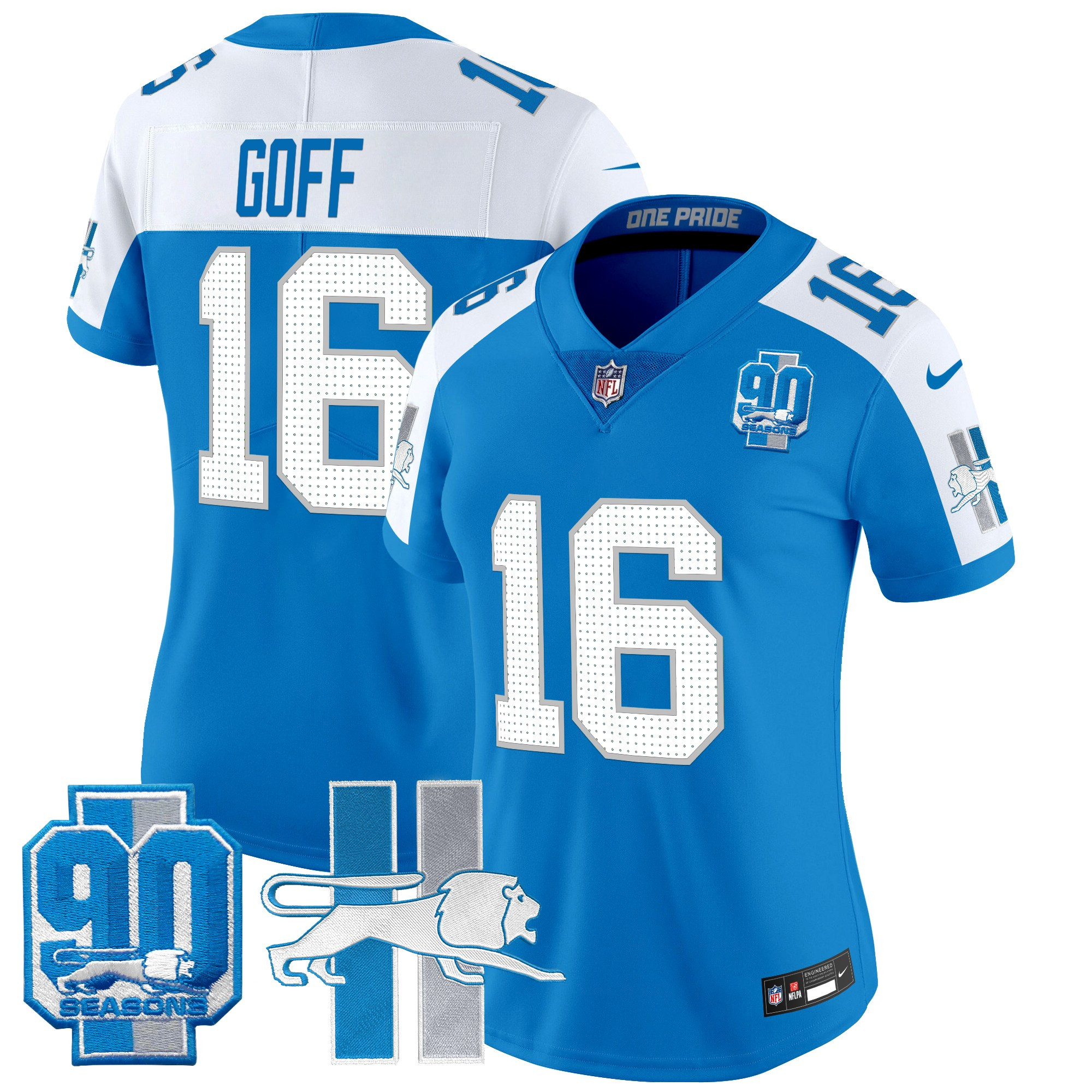 Women's Detroit Lions Throwback 90th Year Patch Vapor Limited Jersey - All Stitched - Image 17
