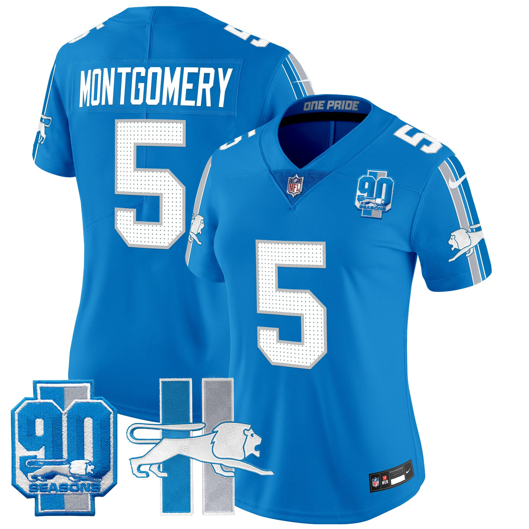 Women's Detroit Lions Throwback 90th Year Patch Vapor Limited Jersey - All Stitched - Image 36