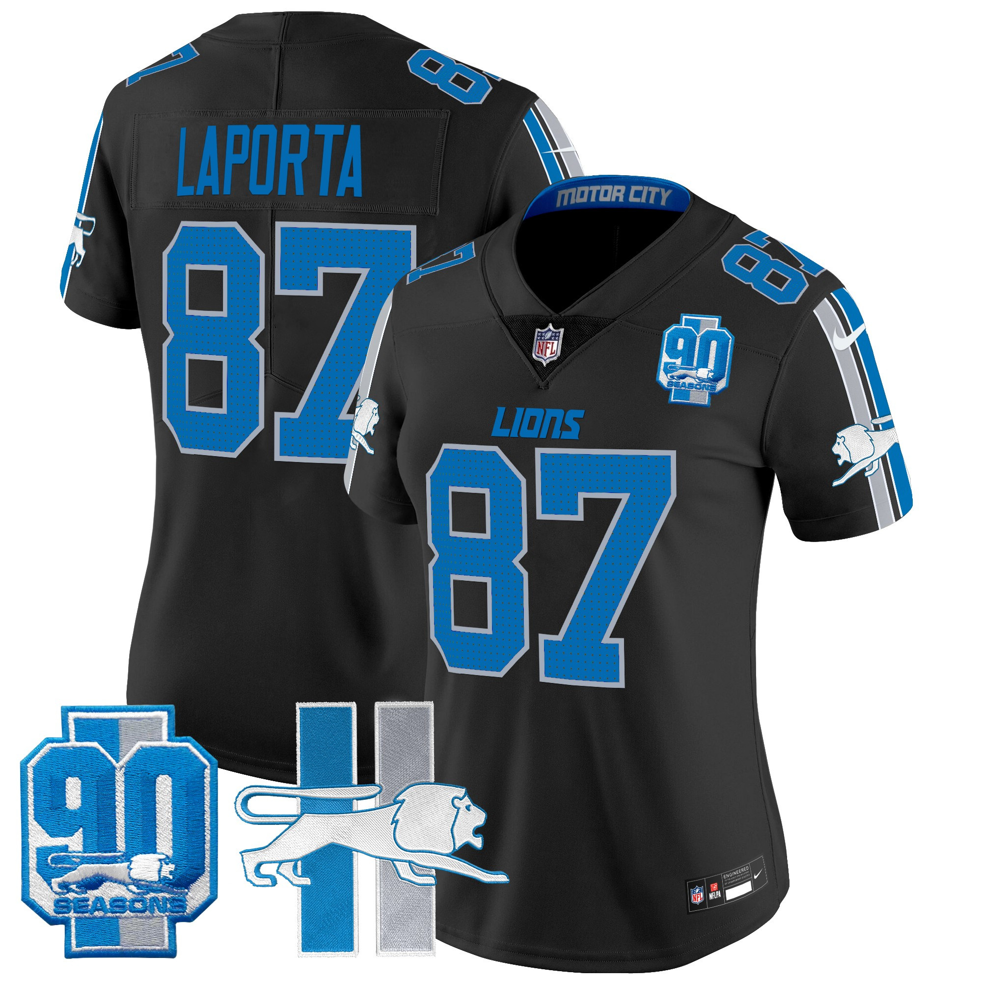 Women's Detroit Lions Throwback 90th Year Patch Vapor Limited Jersey - All Stitched - Image 14