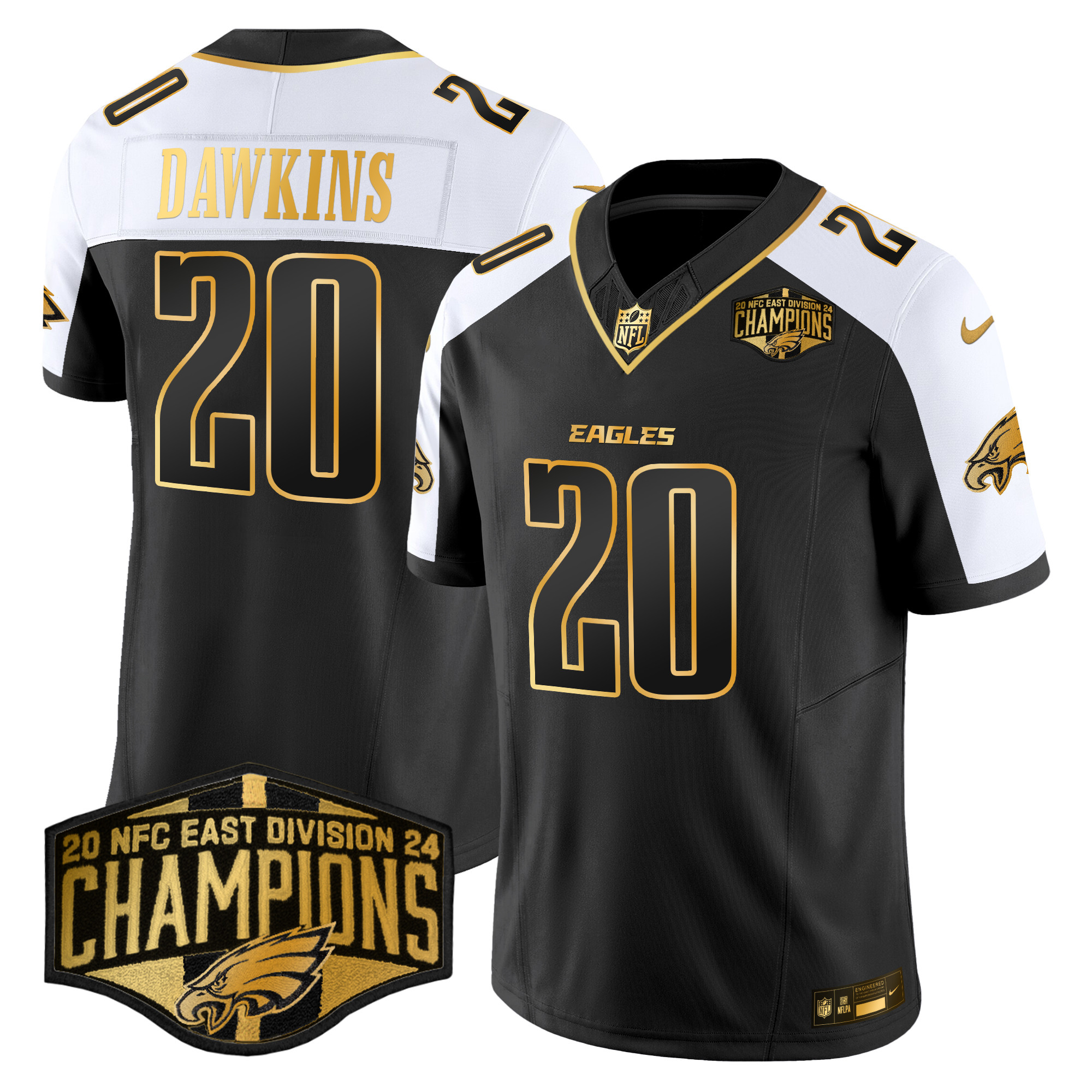 Men's Eagles 2024 NFC East Division Champions Gold Vapor Limited Jersey - All Stitched - Image 8