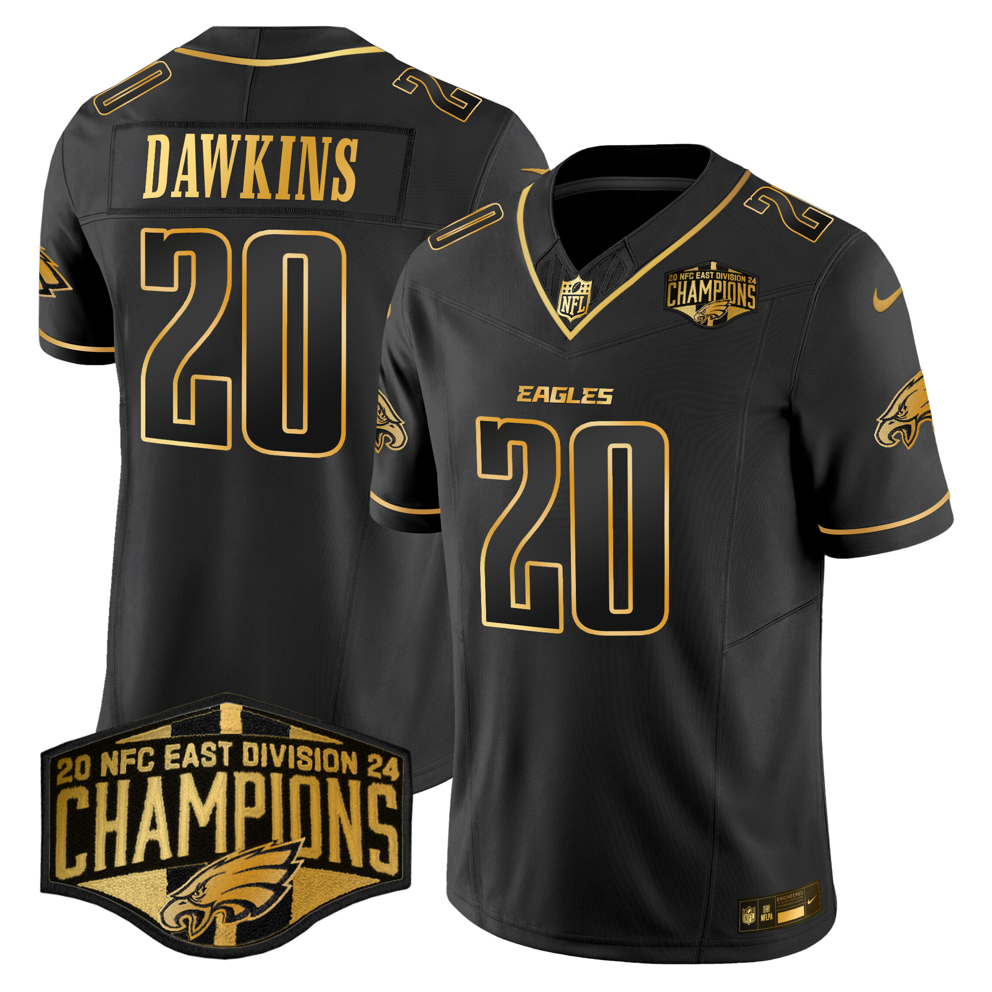 Men's Eagles 2024 NFC East Division Champions Gold Vapor Limited Jersey - All Stitched - Image 24