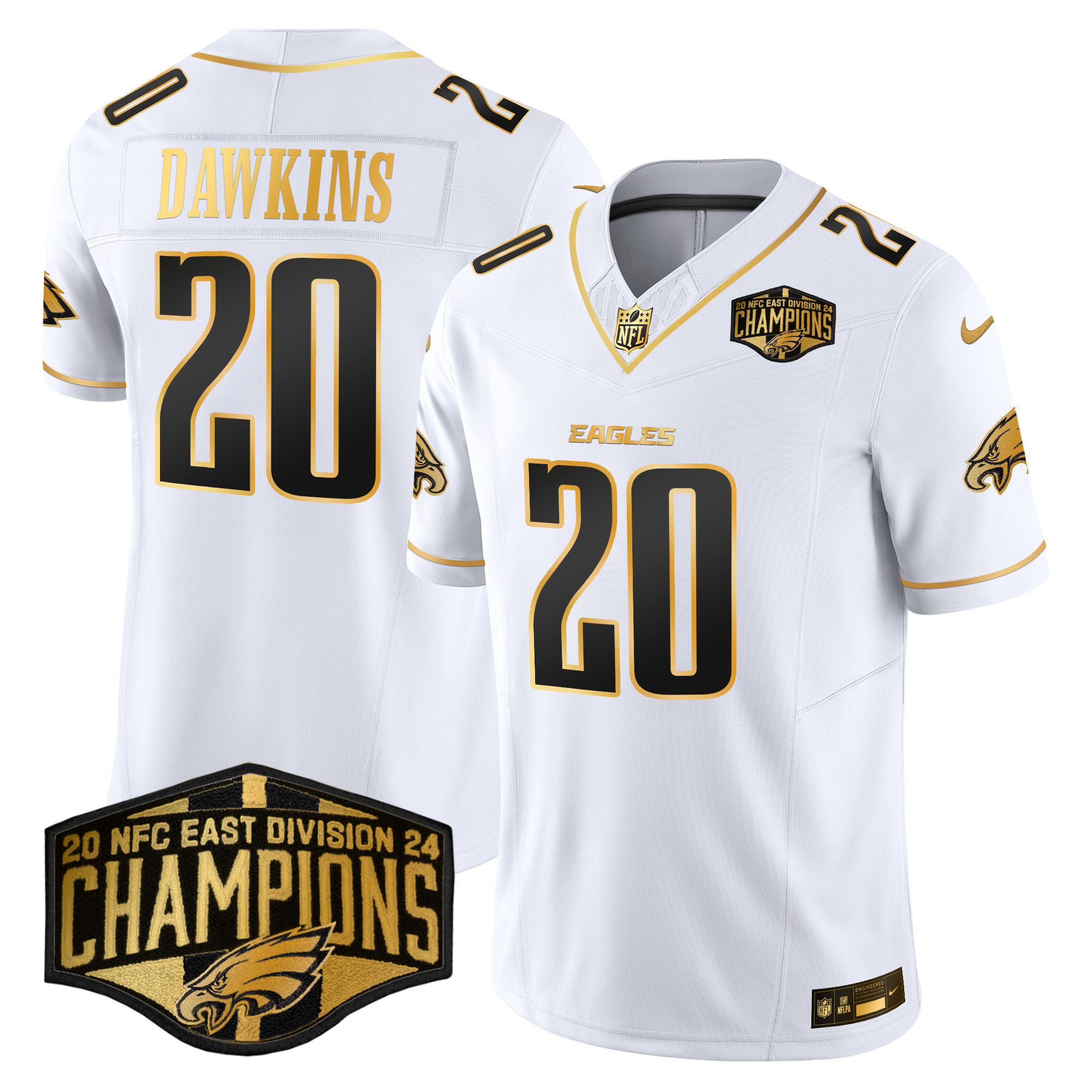 Men's Eagles 2024 NFC East Division Champions Gold Vapor Limited Jersey - All Stitched - Image 16