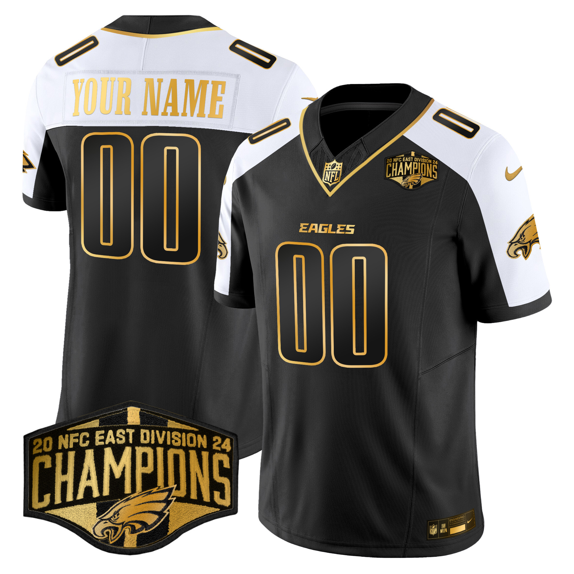 Eagles 2024 NFC East Division Champions Gold Vapor Limited Custom Jersey - All Stitched