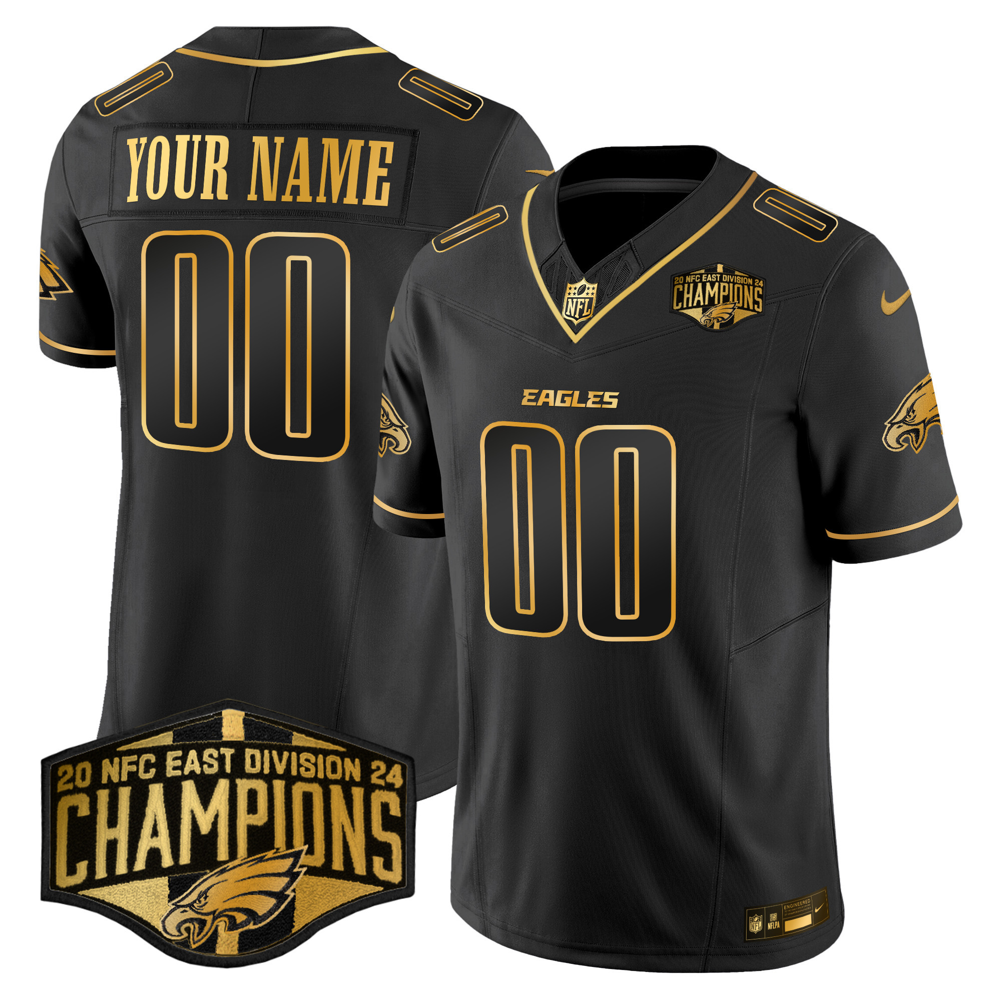 Eagles 2024 NFC East Division Champions Gold Vapor Limited Custom Jersey - All Stitched - Image 3