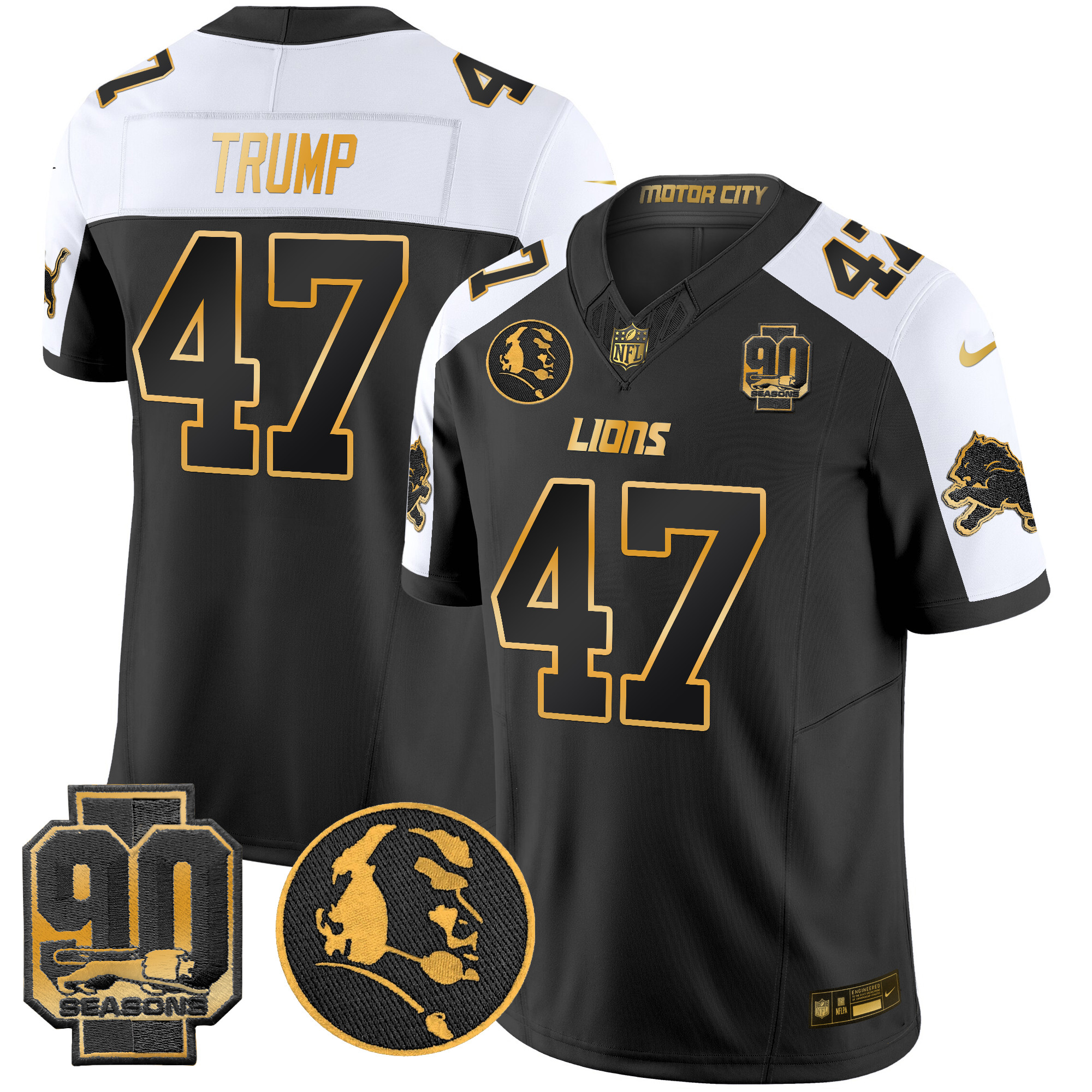 Men's Detroit Lions 2024 90th & John Madden Patch Gold Vapor Limited Jersey V2 - All Stitched - Image 8