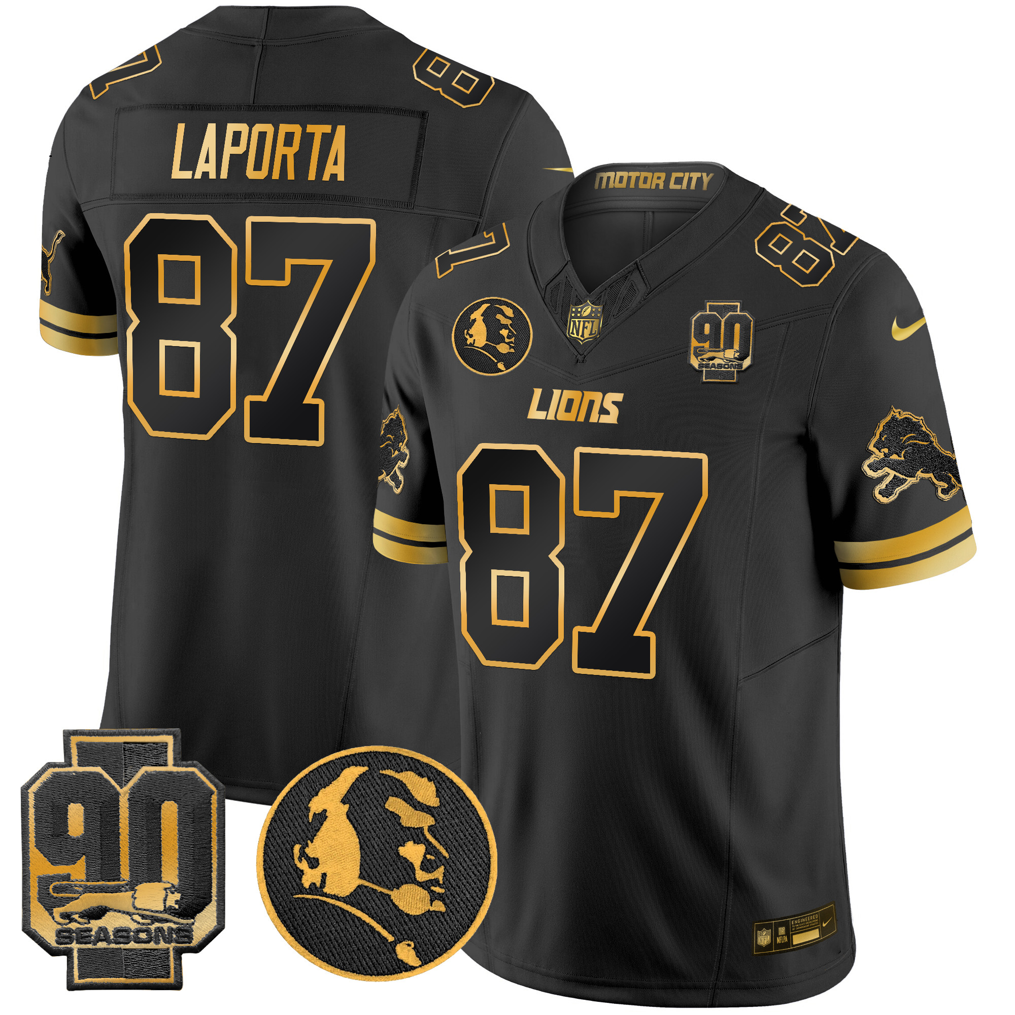 Men's Detroit Lions 2024 90th & John Madden Patch Gold Vapor Limited Jersey V2 - All Stitched - Image 22