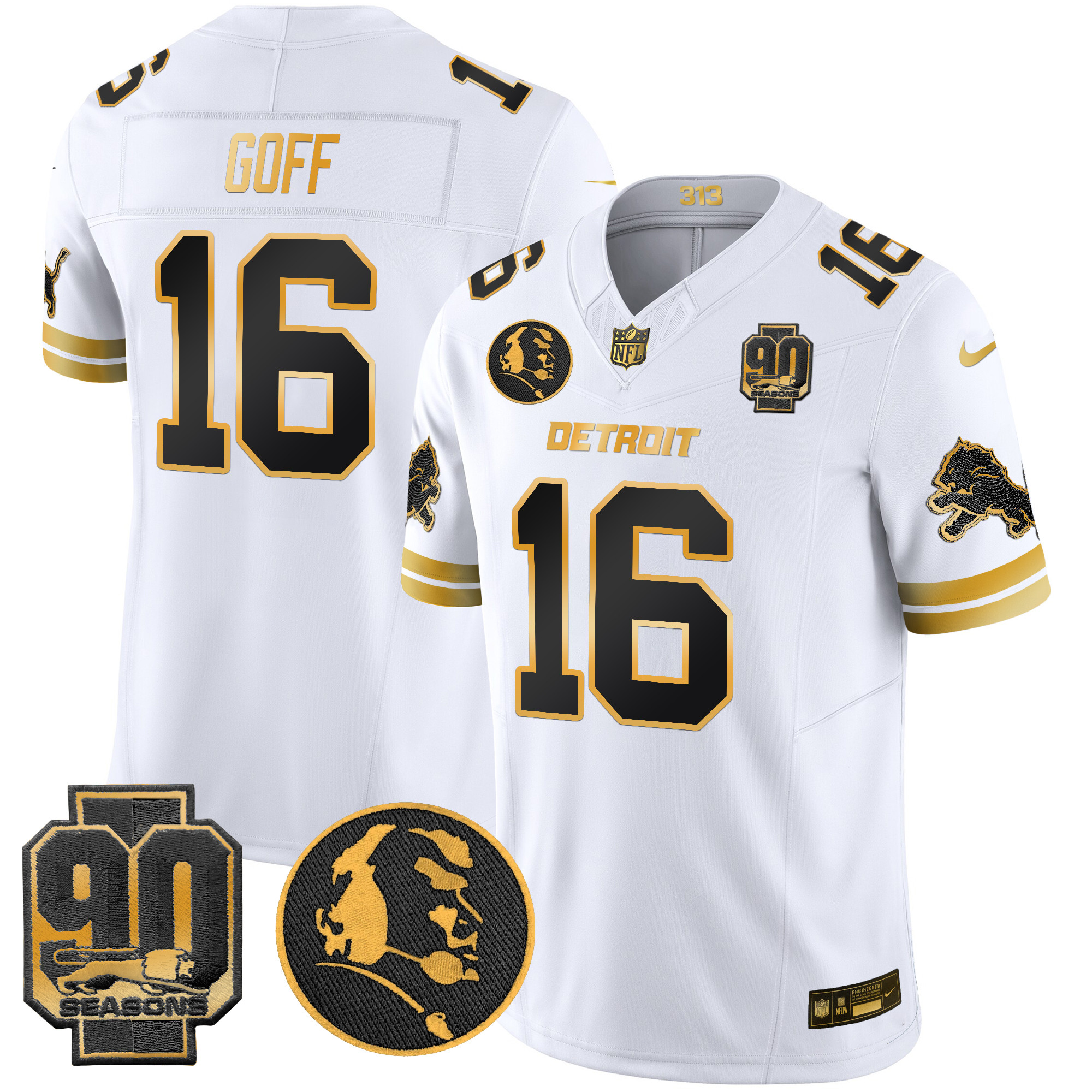 Men's Detroit Lions 2024 90th & John Madden Patch Gold Vapor Limited Jersey V2 - All Stitched - Image 9