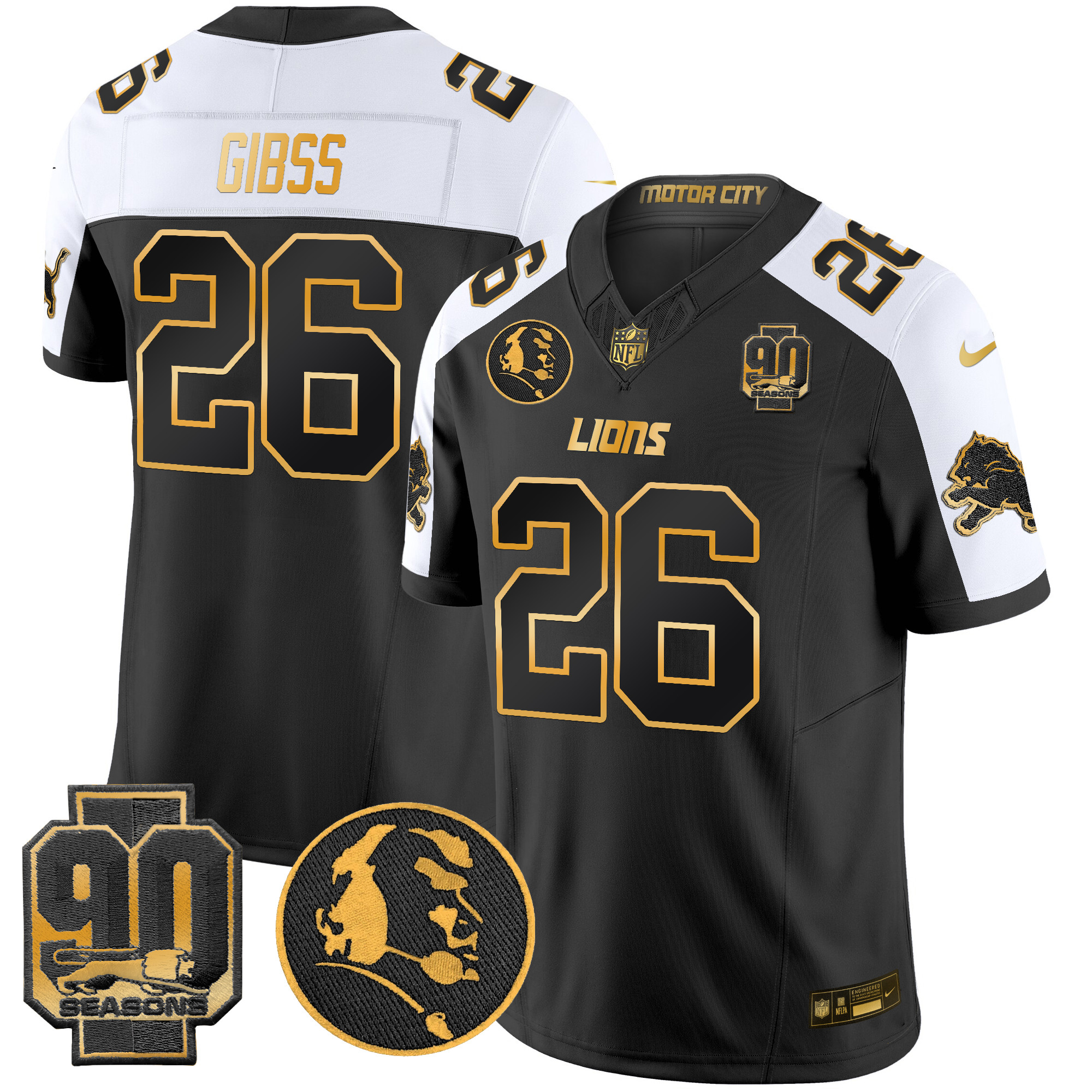 Men's Detroit Lions 2024 90th & John Madden Patch Gold Vapor Limited Jersey V2 - All Stitched - Image 7
