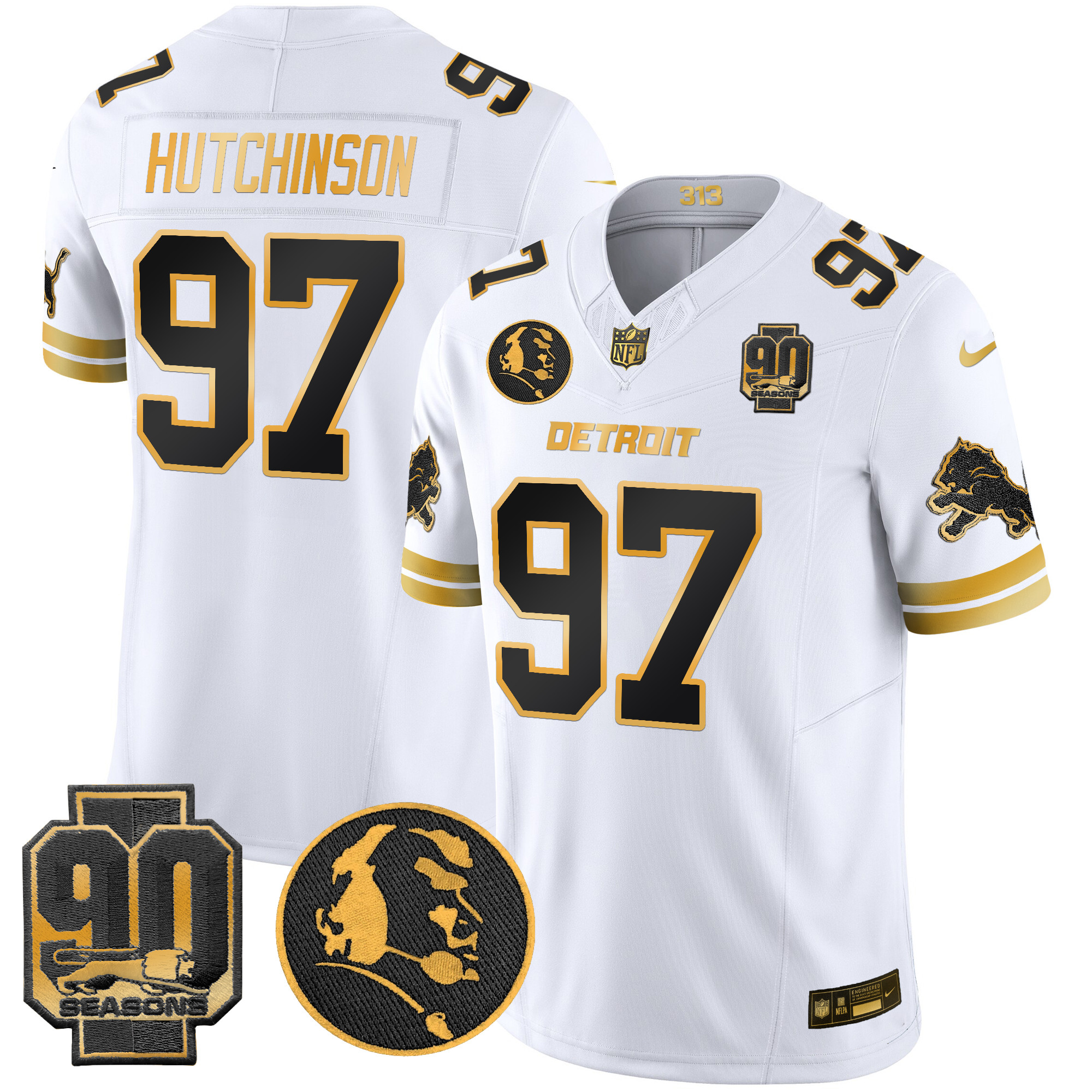 Men's Detroit Lions 2024 90th & John Madden Patch Gold Vapor Limited Jersey V2 - All Stitched - Image 10