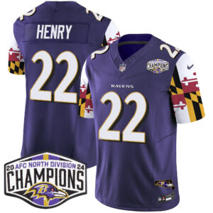 Men's Ravens Maryland Flag 2024 AFC North Division Champions Patch Vapor Limited Jersey - All Stitched