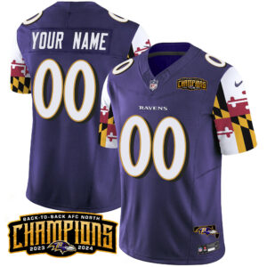Ravens Maryland Flag Back To Back AFC North Champions Patch Vapor Limited Custom Jersey - All Stitched